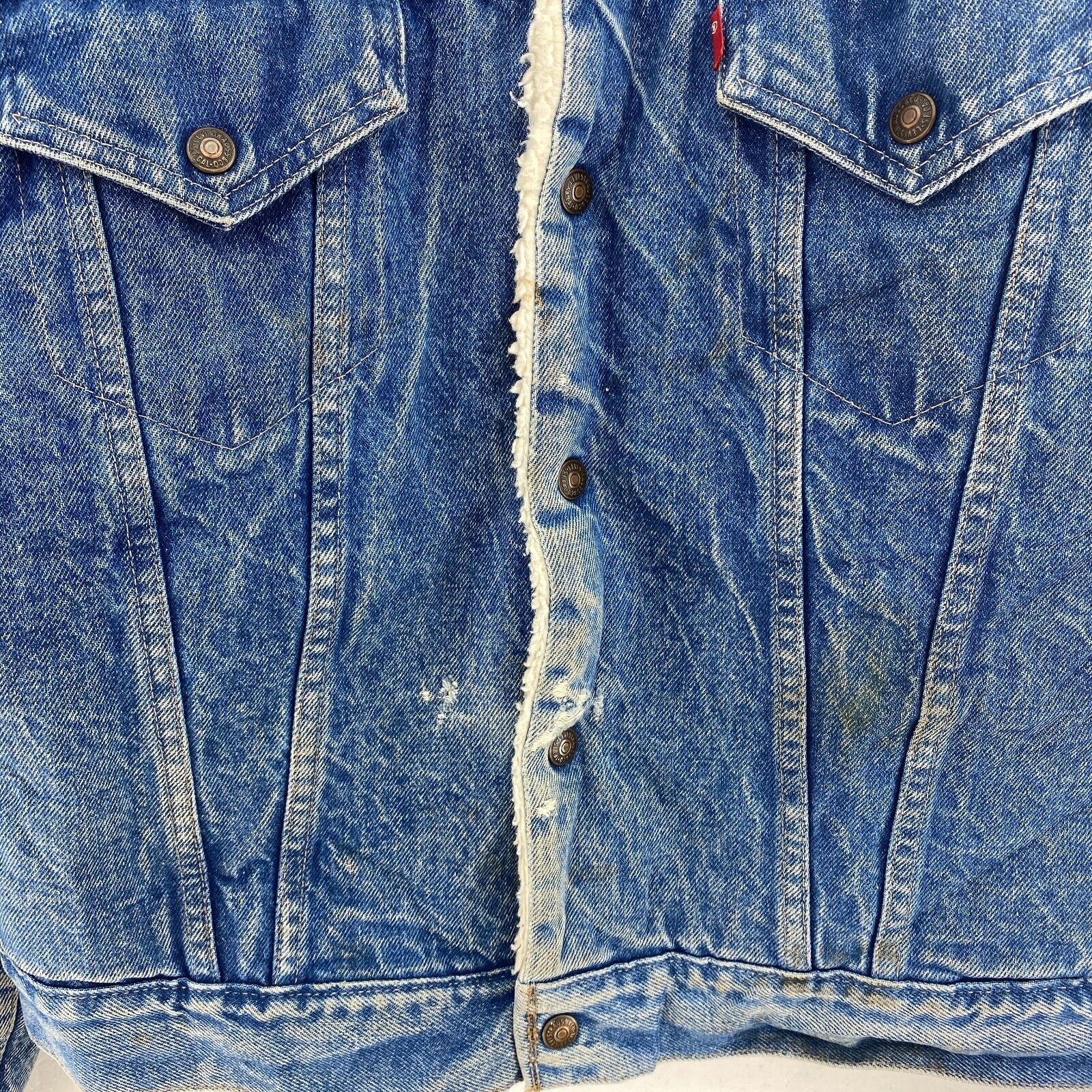 Levi's Sherpa Denim Jacket Size 42 Blue Medium Wash Snap Up