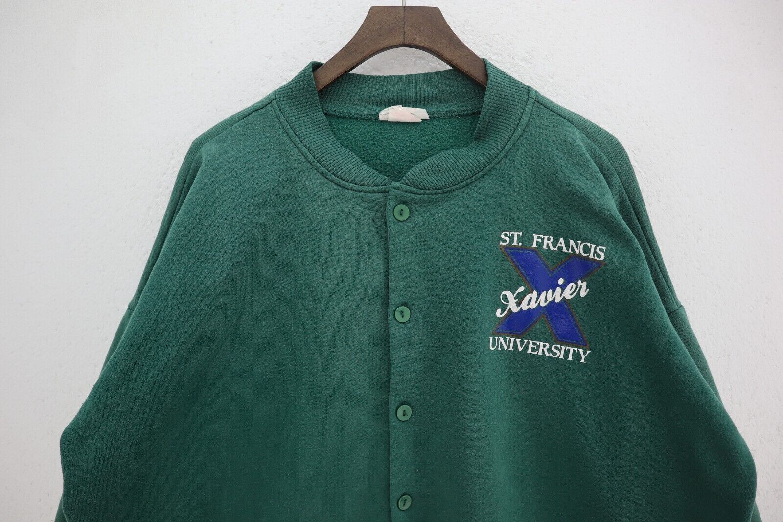 St. Francisco Xavier University Button Up Green Bomber Jacket Size L