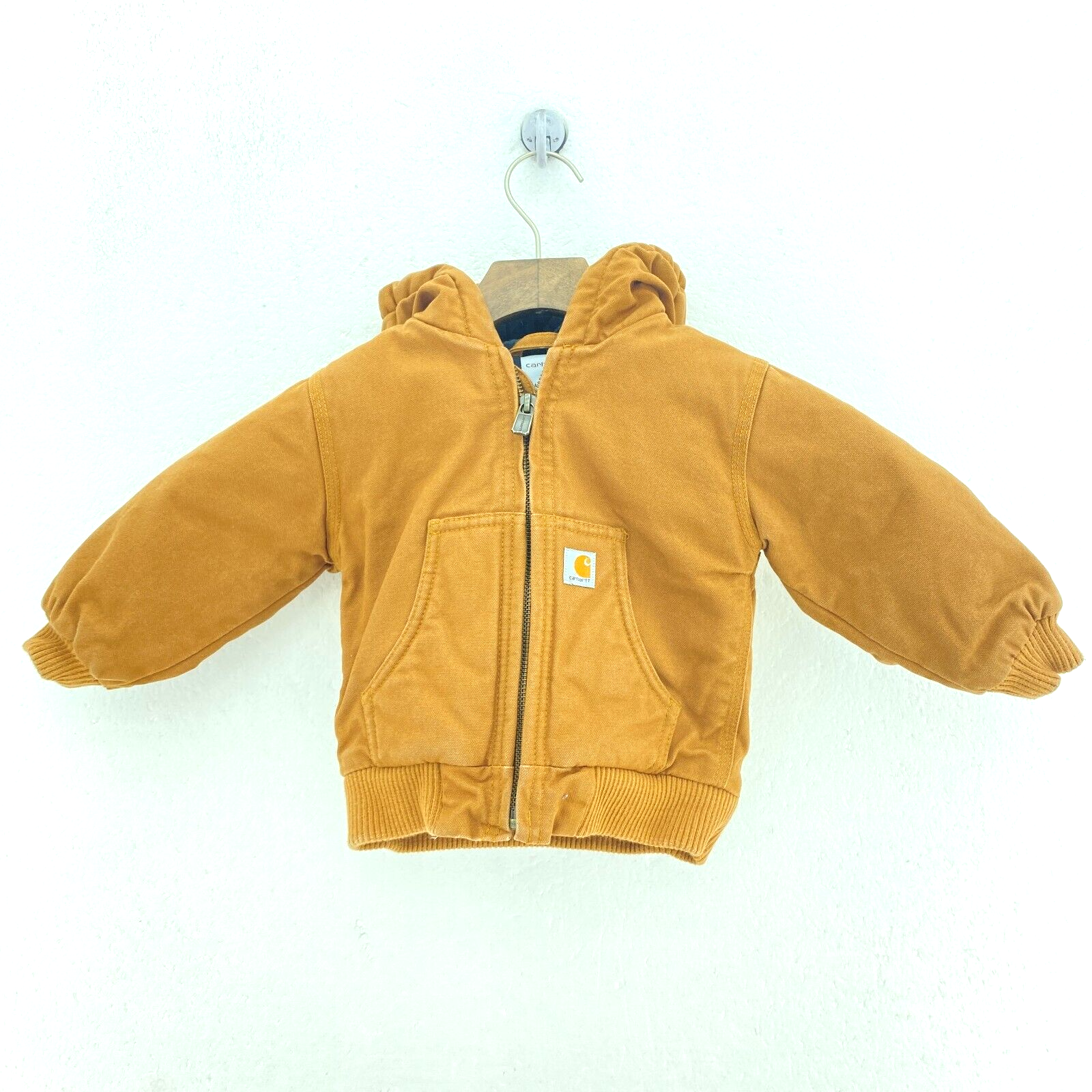 Carhartt Insulated Hooded Jacket Size 12M Brown Full Zip Up Kid's