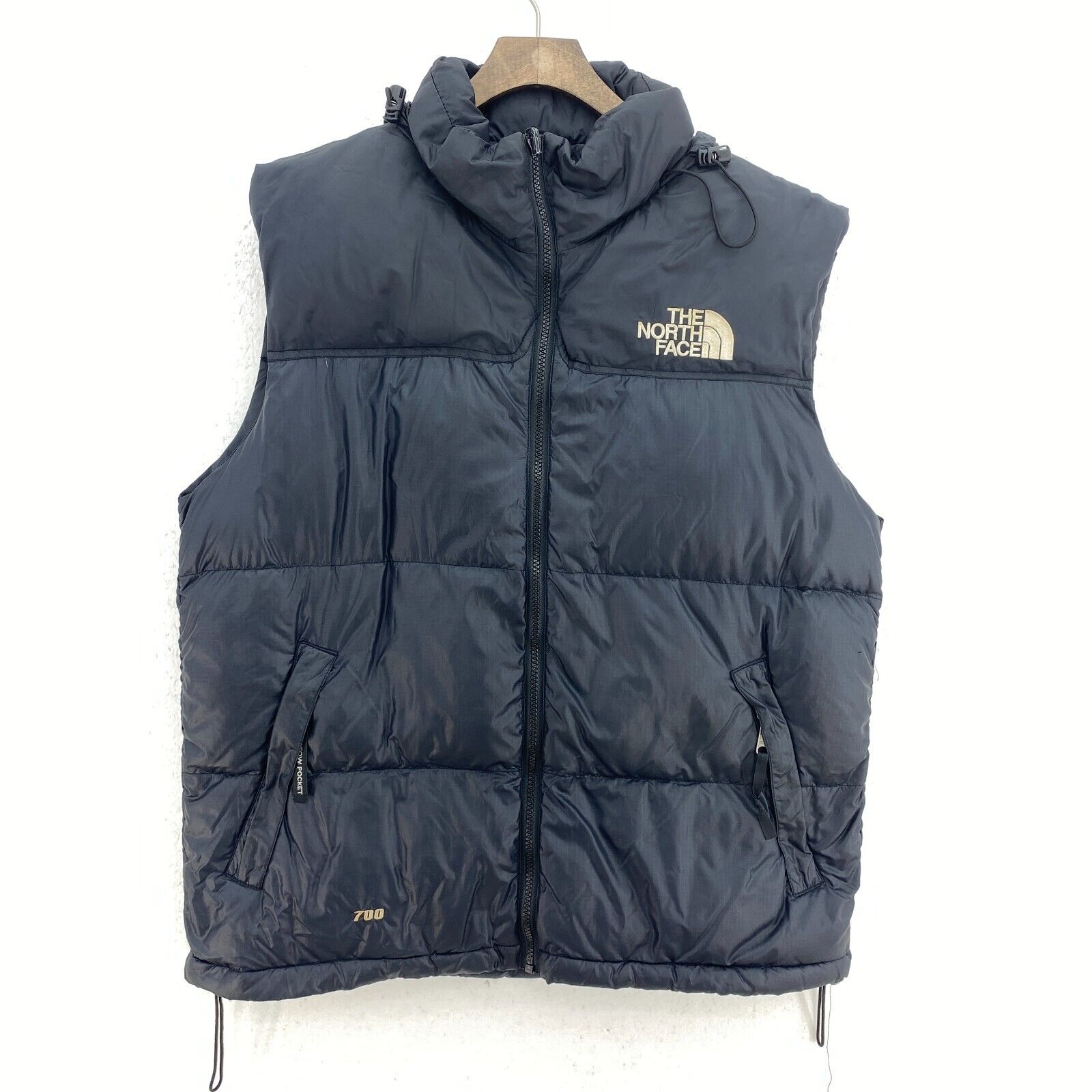 The North Face Full Zip Black Hooded Embroidered Logo Vest Jacket Pockets Size M