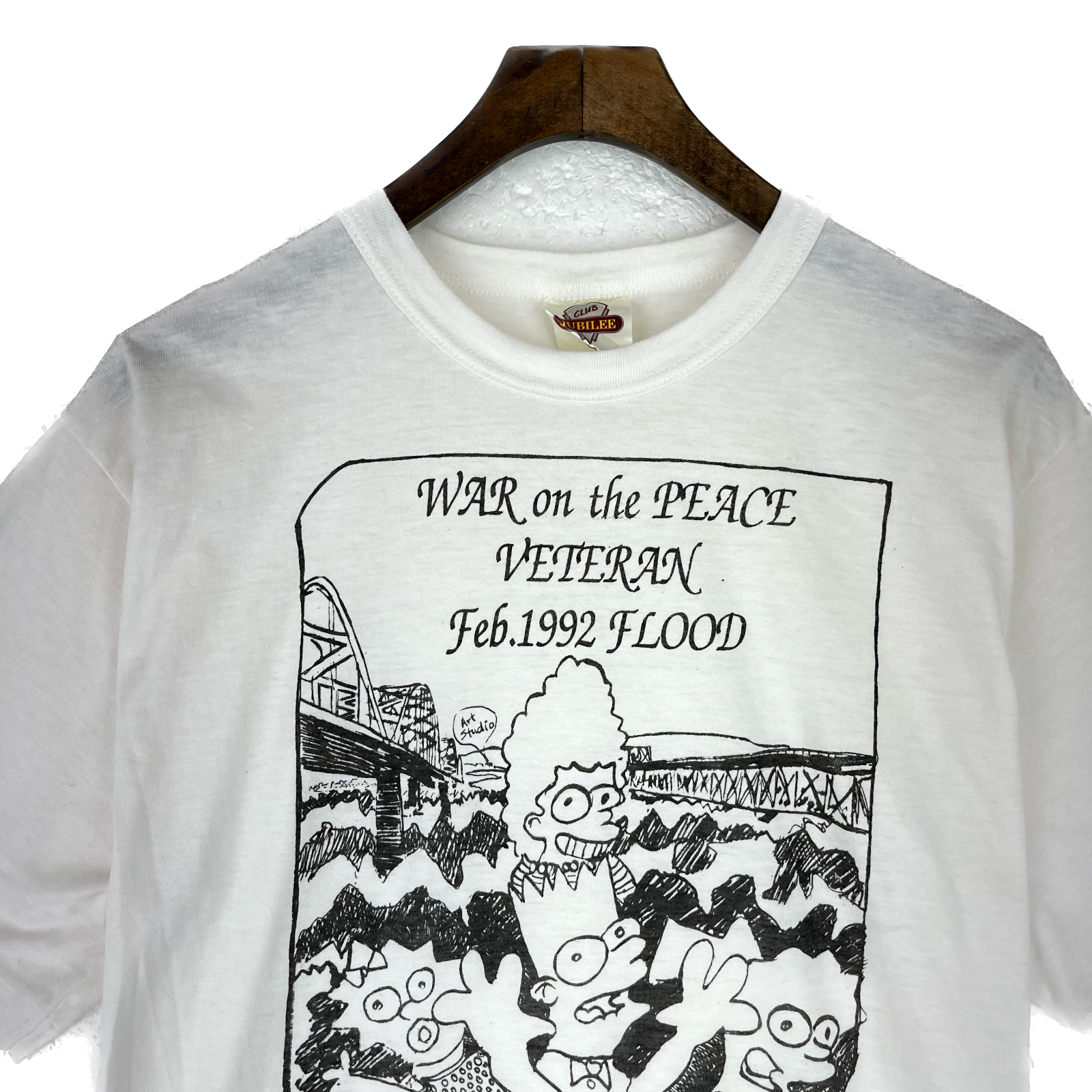 War On The Peace Veteran Flood Simpsons White T-shirt Size L Single Stitch