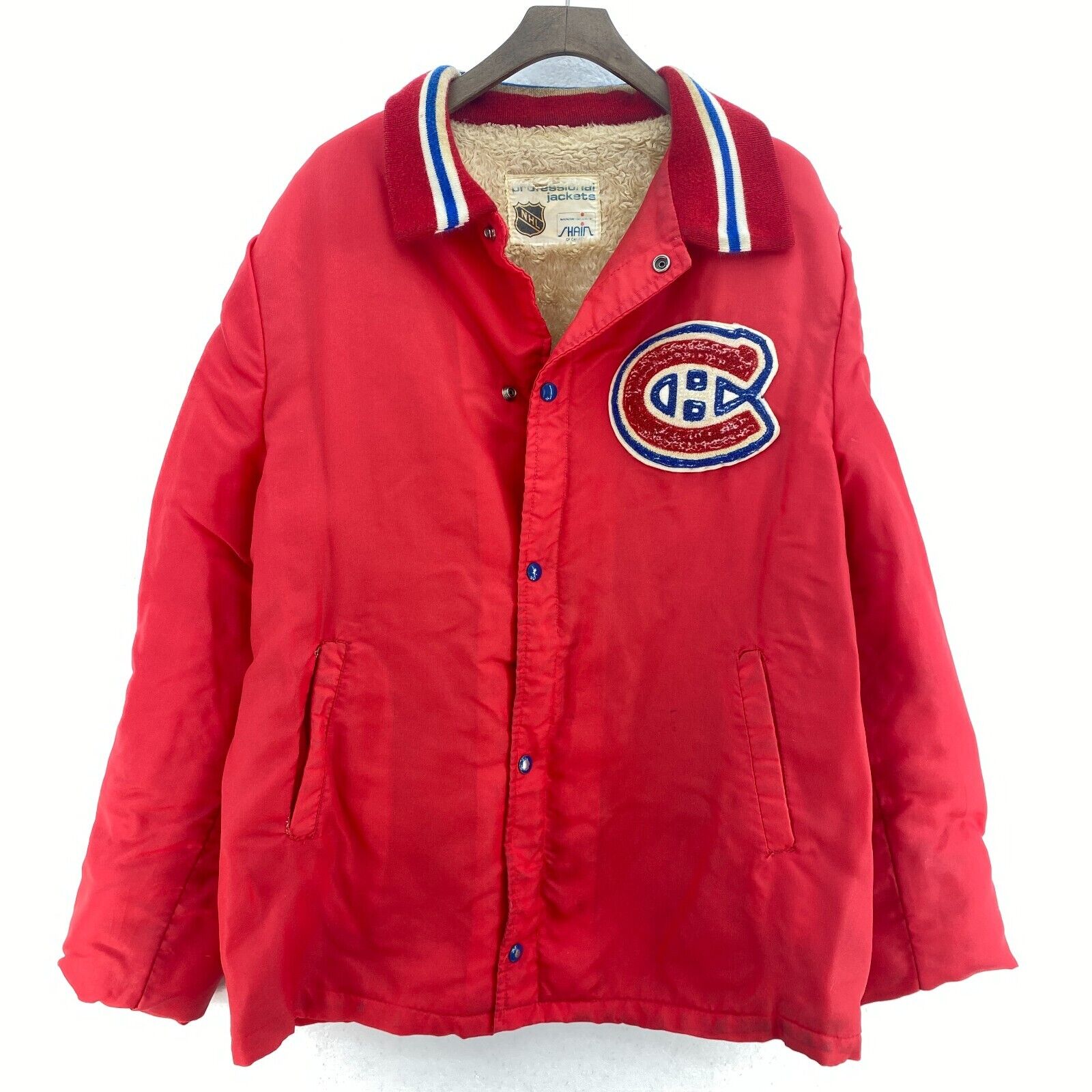 Vintage Montreal Canadiens Fleece Lined Snapped Red Insulated Jacket Size M