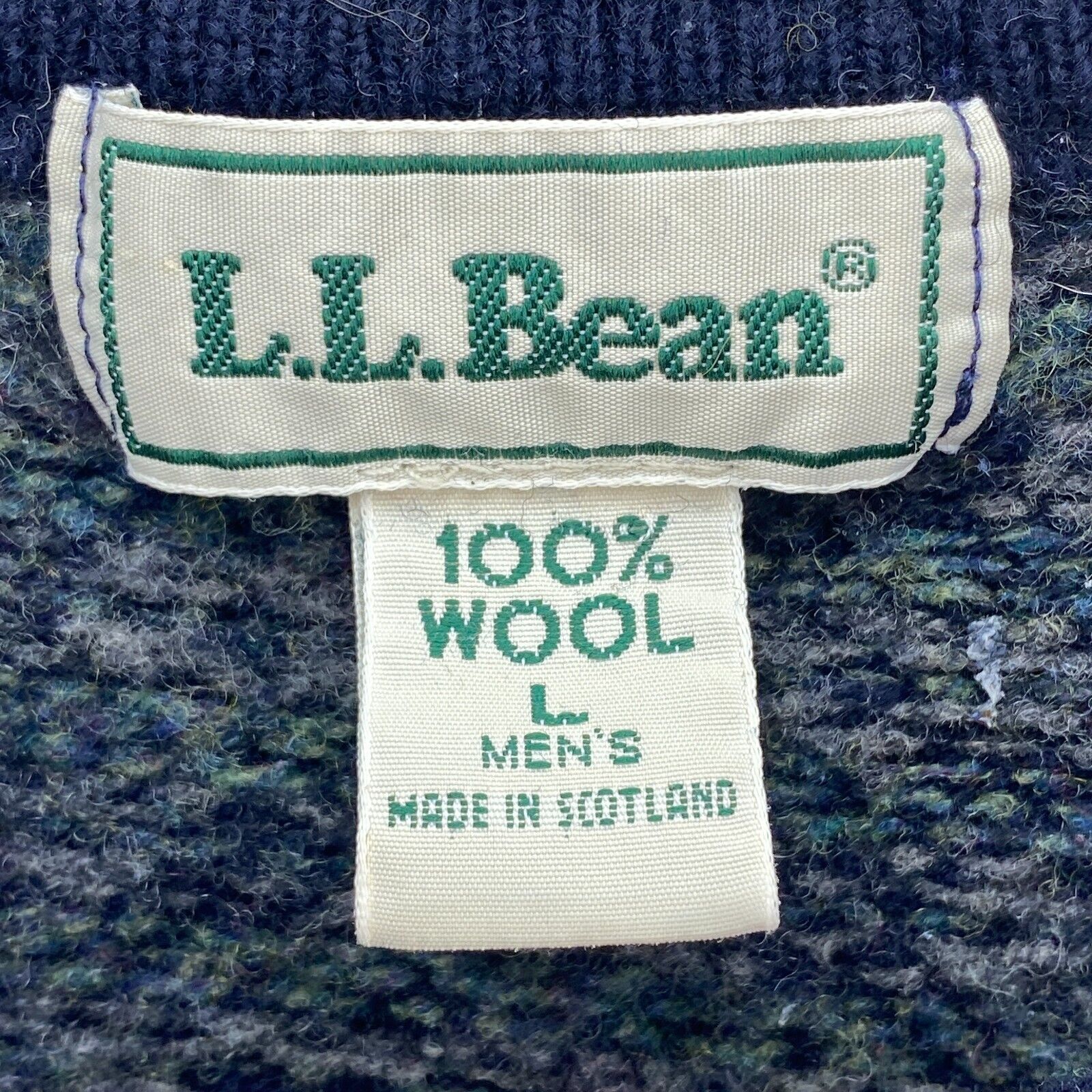 Vintage L.L.Bean Navy Blue Wool Sweater Size L Crew Neck