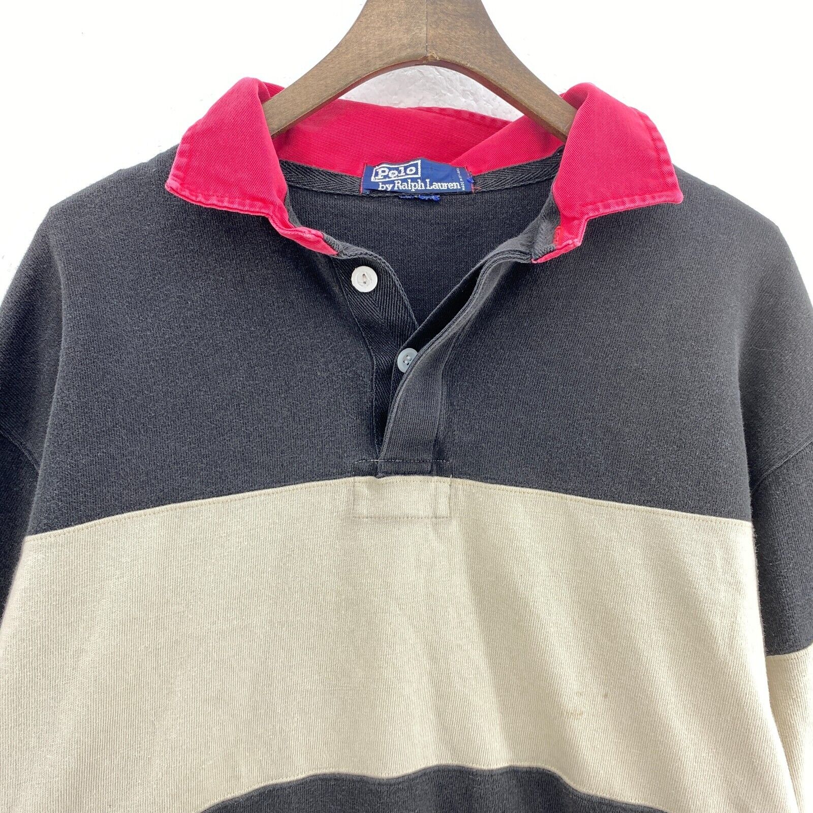 Polo By Ralph Lauren Collared Rugby Black And White Striped Polo T-shirt Size L