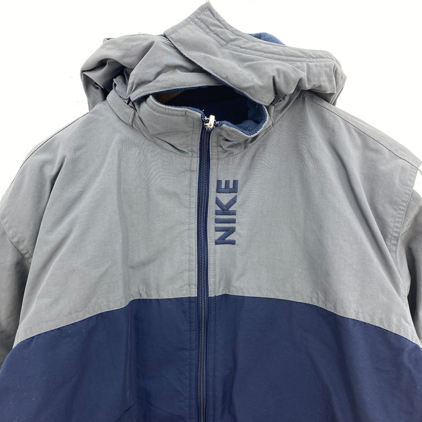 Nike Reversible Full Zip Navy Blue Gray Hooded Jacket Size XL Fleece