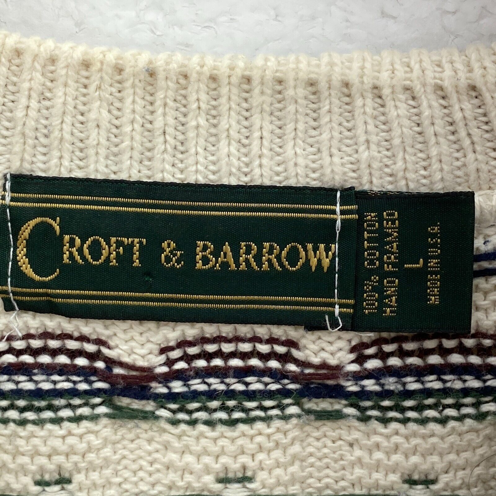 Vintage White 3D Textured Knit Crewneck Sweater Size L