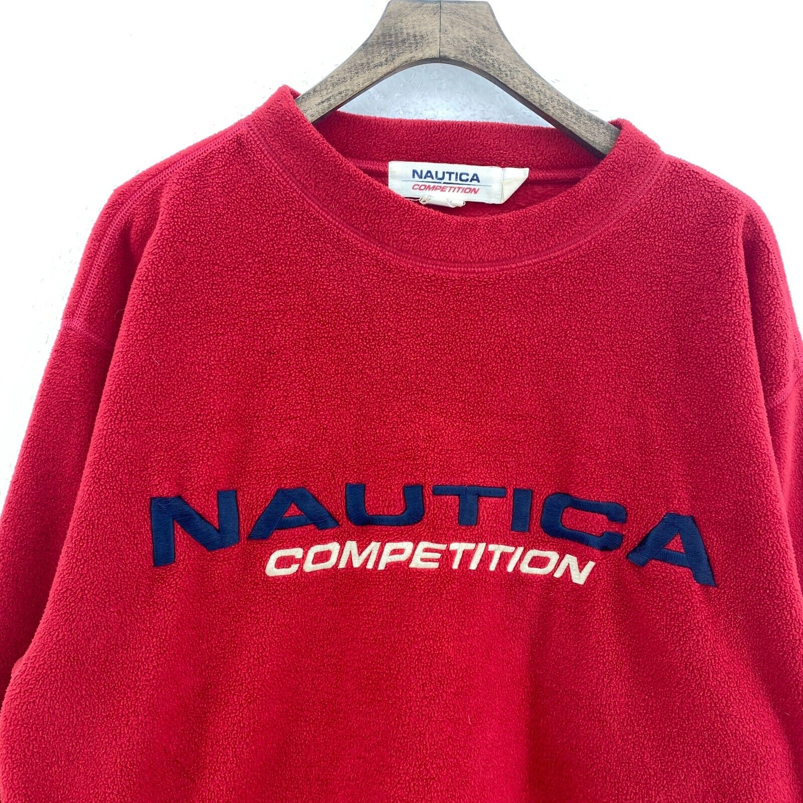 Vintage Nautica Embroidered Logo Pullover Crewneck Red Fleece Sweatshirt Size S