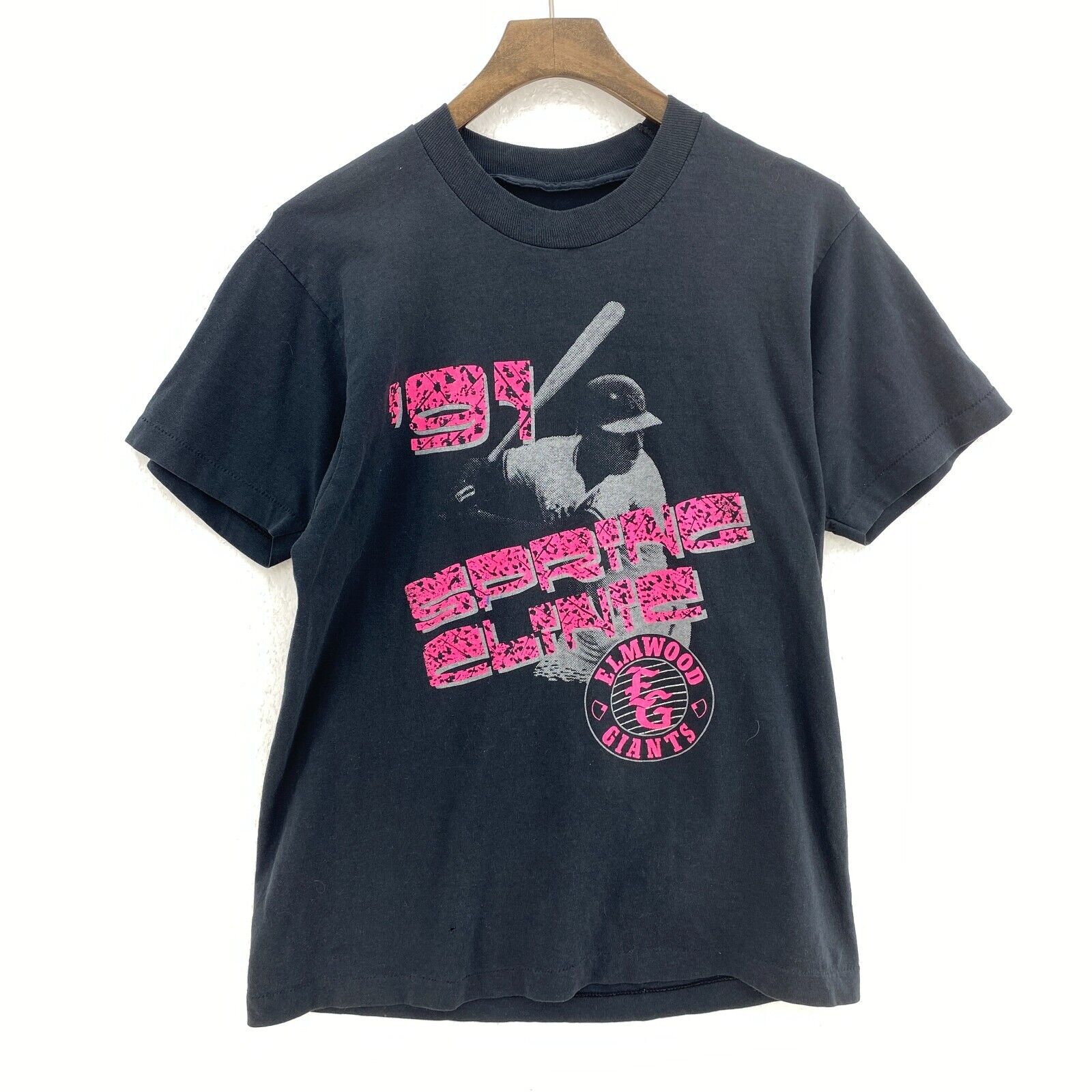 Vintage 1991 Elmwood Giants Baseball Team Spring Clinick Size S Black T-Shirt