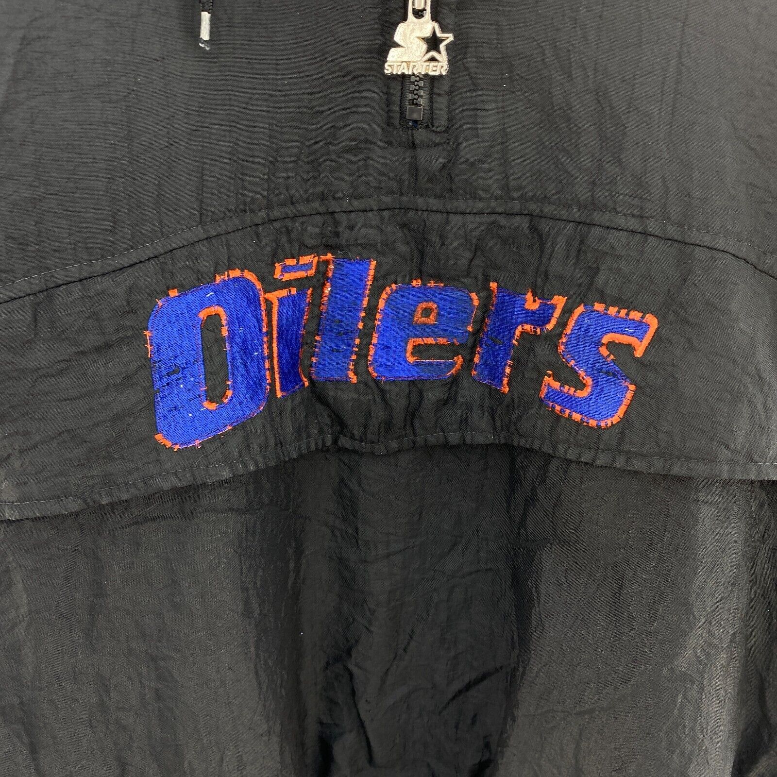 Vintage Edmonton Oilers NHL Black Quarter Zip Insulated Pullover Jacket Size XL
