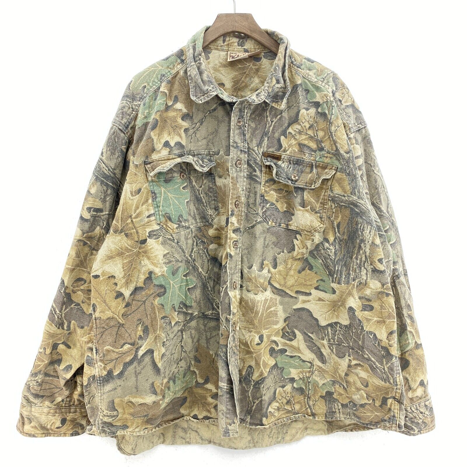 Woolrich Real Tree Print Green Earth Tone Button Up Shirt Jacket Size 2XL