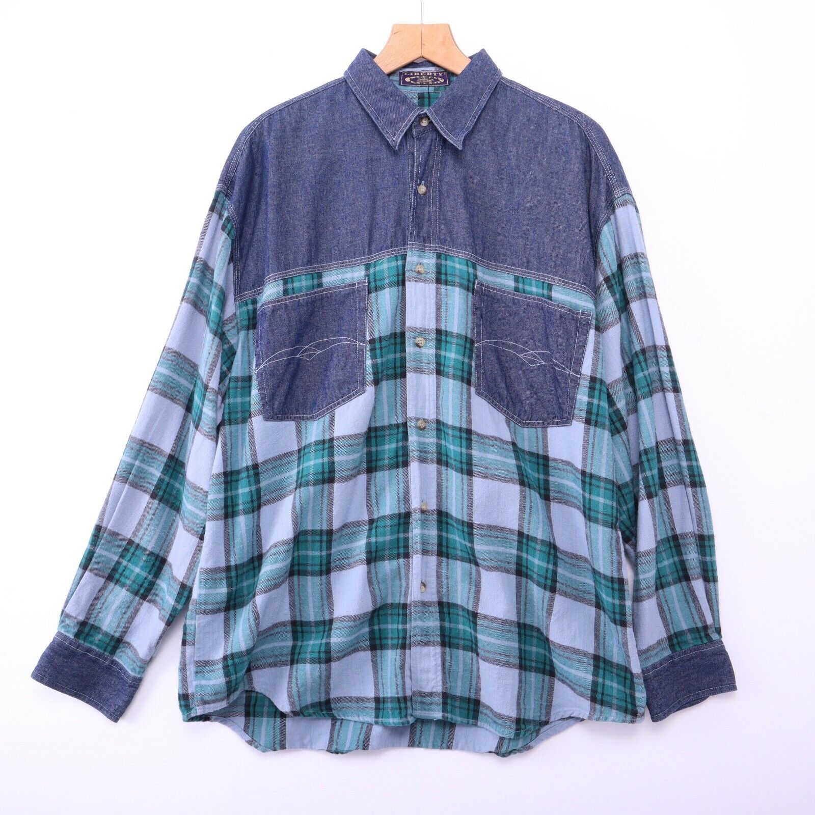 Vintage Cotton Plaid Shirt Size Large Blue 90s