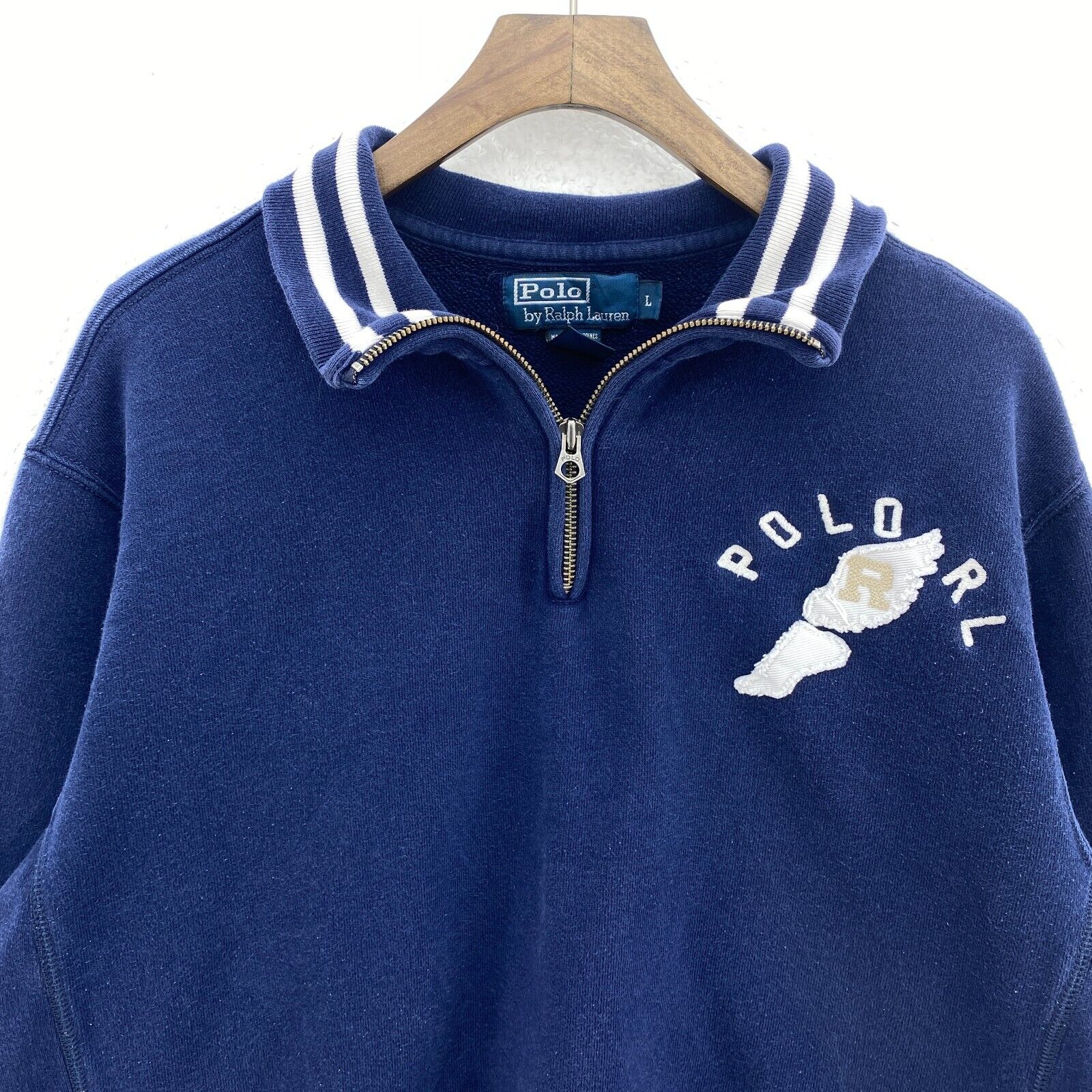 Vintage Polo Ralph Lauren Stadium 90s P Wing Sweatshirt Size L Blue