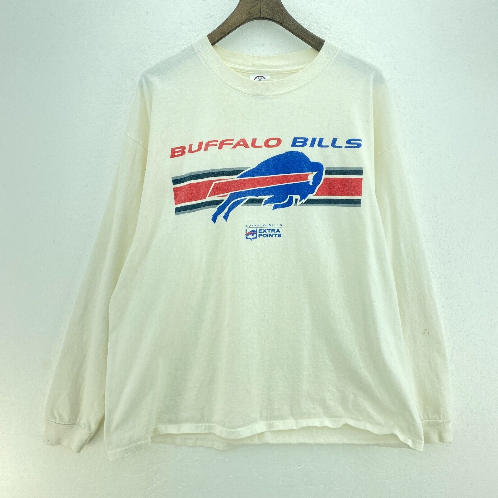 Buffalo Bills Logo Football Team NFL White T-shirt Long Sleeve Size XL