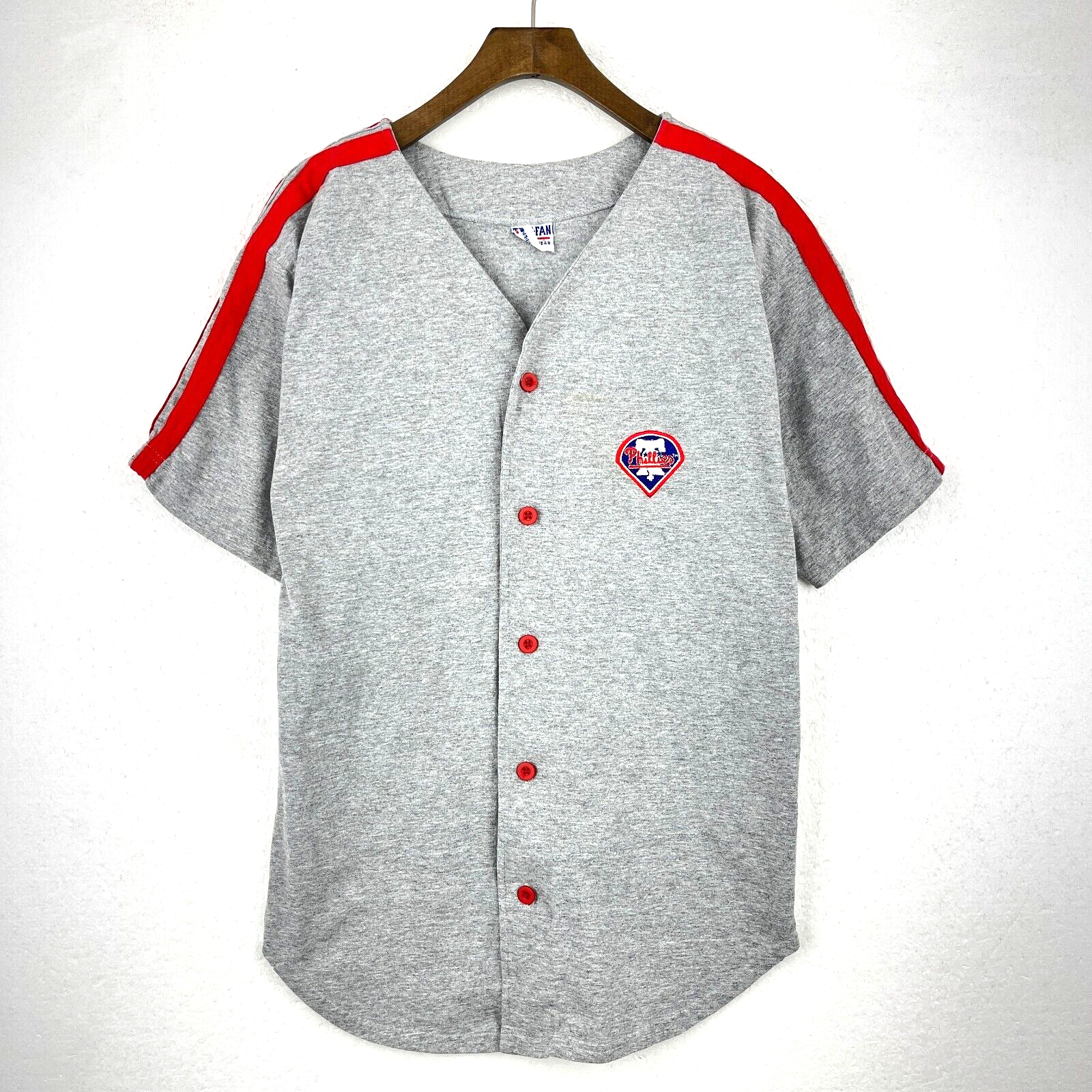 Vintage Phillies Button Up Gray Jersey Size M