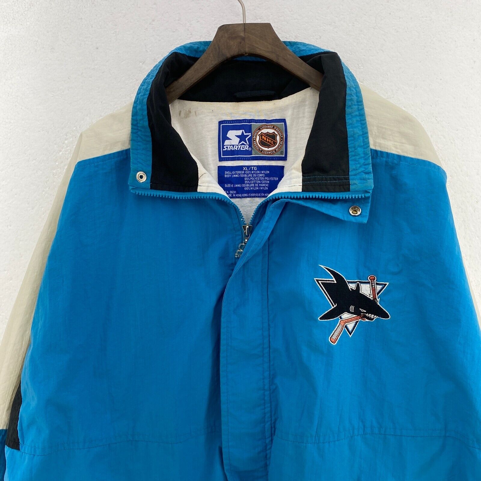Vintage Starter San Jose Sharks NHL Full Zip Insulated Blue Jacket Size XL