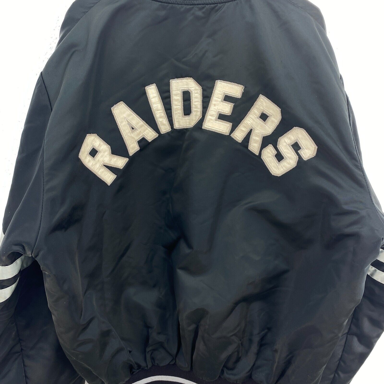 Las Vegas Raiders Varsity Black Bomber Snapped Jacket Size 2XL