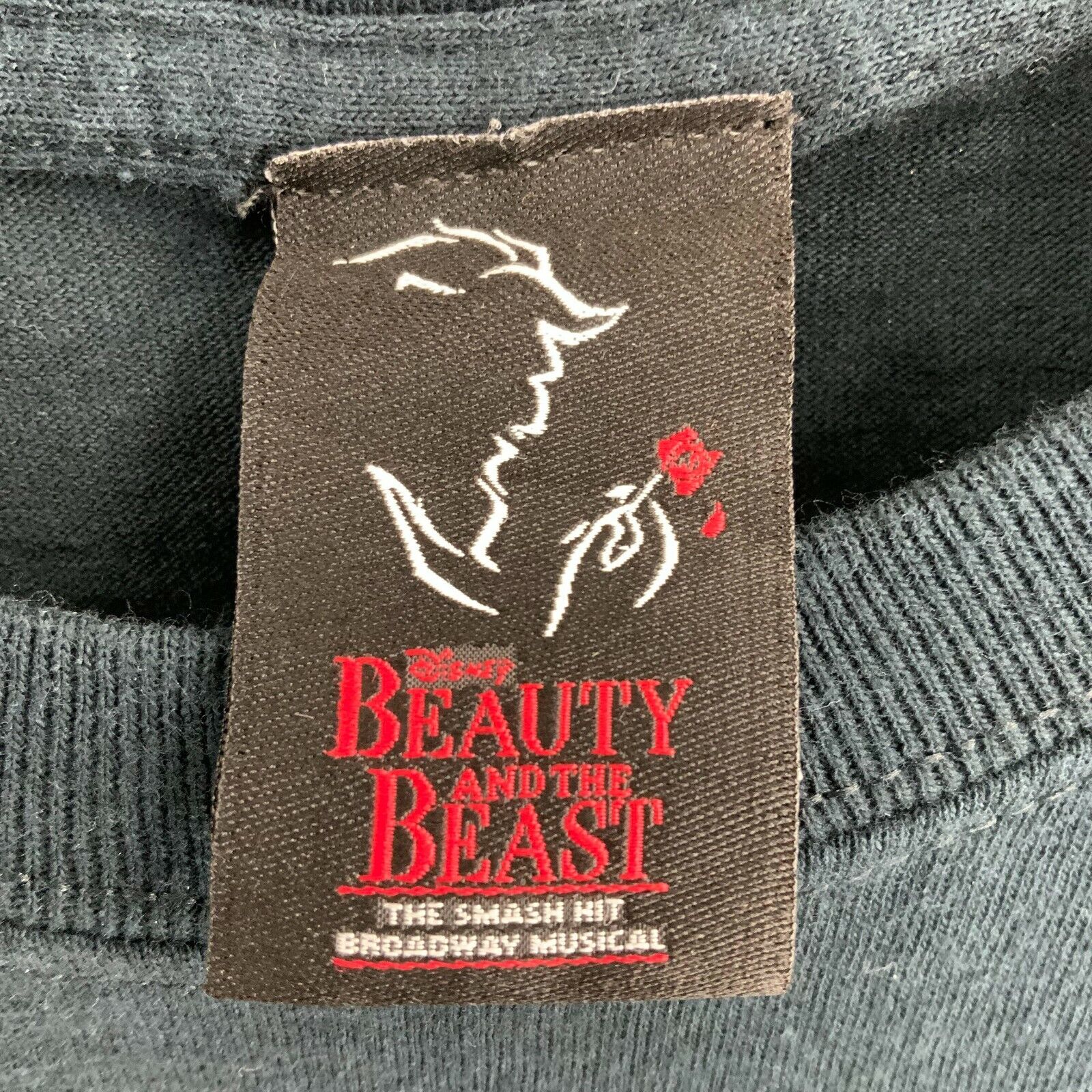 Disney Beauty and The Beast Floral Glitter Black Women's T-shirt Size S