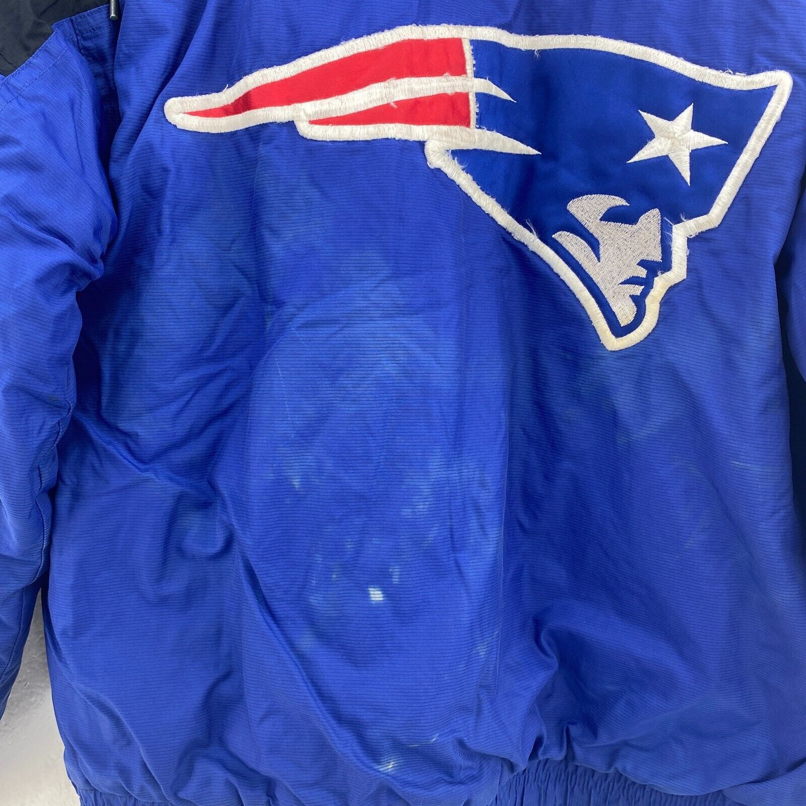 Starter New England Patriots Insulated Blue Hooded Jacket NFL Size M 1/4 Zip