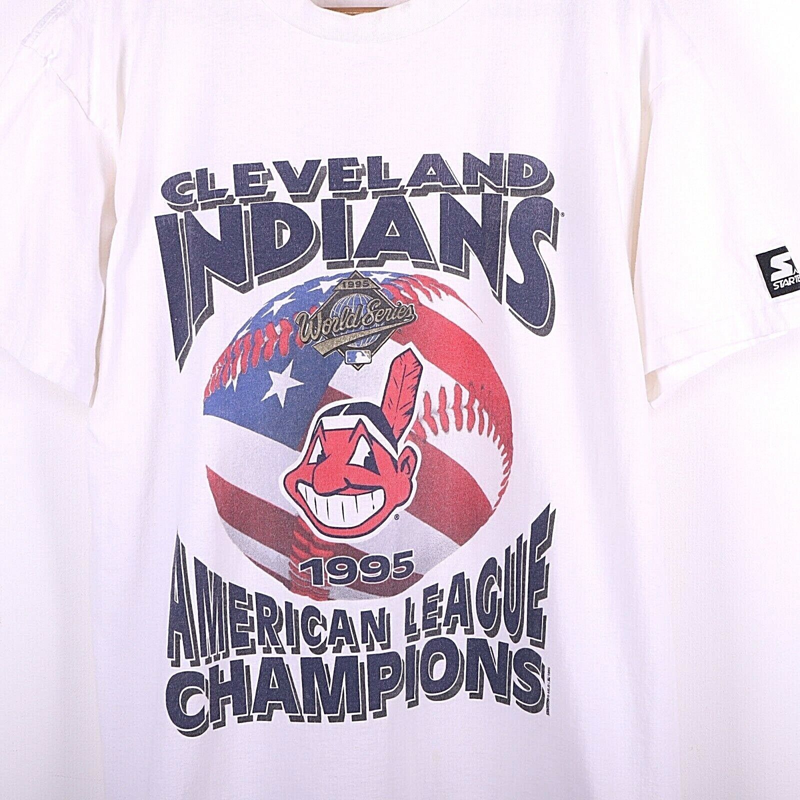 Cleveland Indians 1995 MLB Champ Starter T-shirt Size L Single Stitch