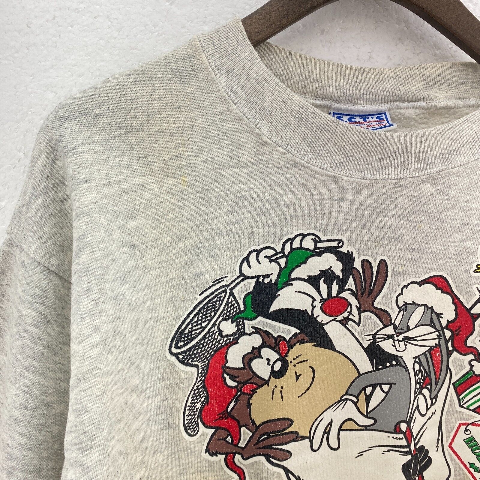 Warner Bros Happy Holidays Tweety Bugs Bunny 1994 Gray Sweatshirt Size L