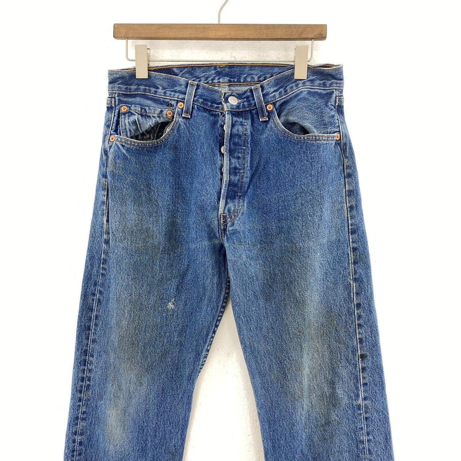 Levi's 501 Medium Wash Blue Denim Straight Jeans Size 32 Women's