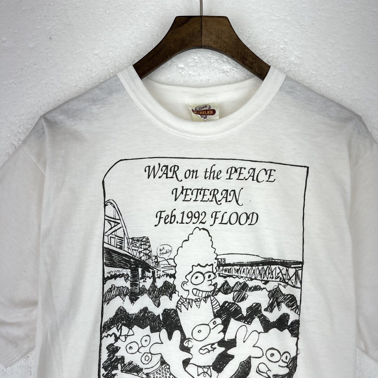 War On The Peace Veteran Flood Simpsons White T-shirt Size L Single Stitch