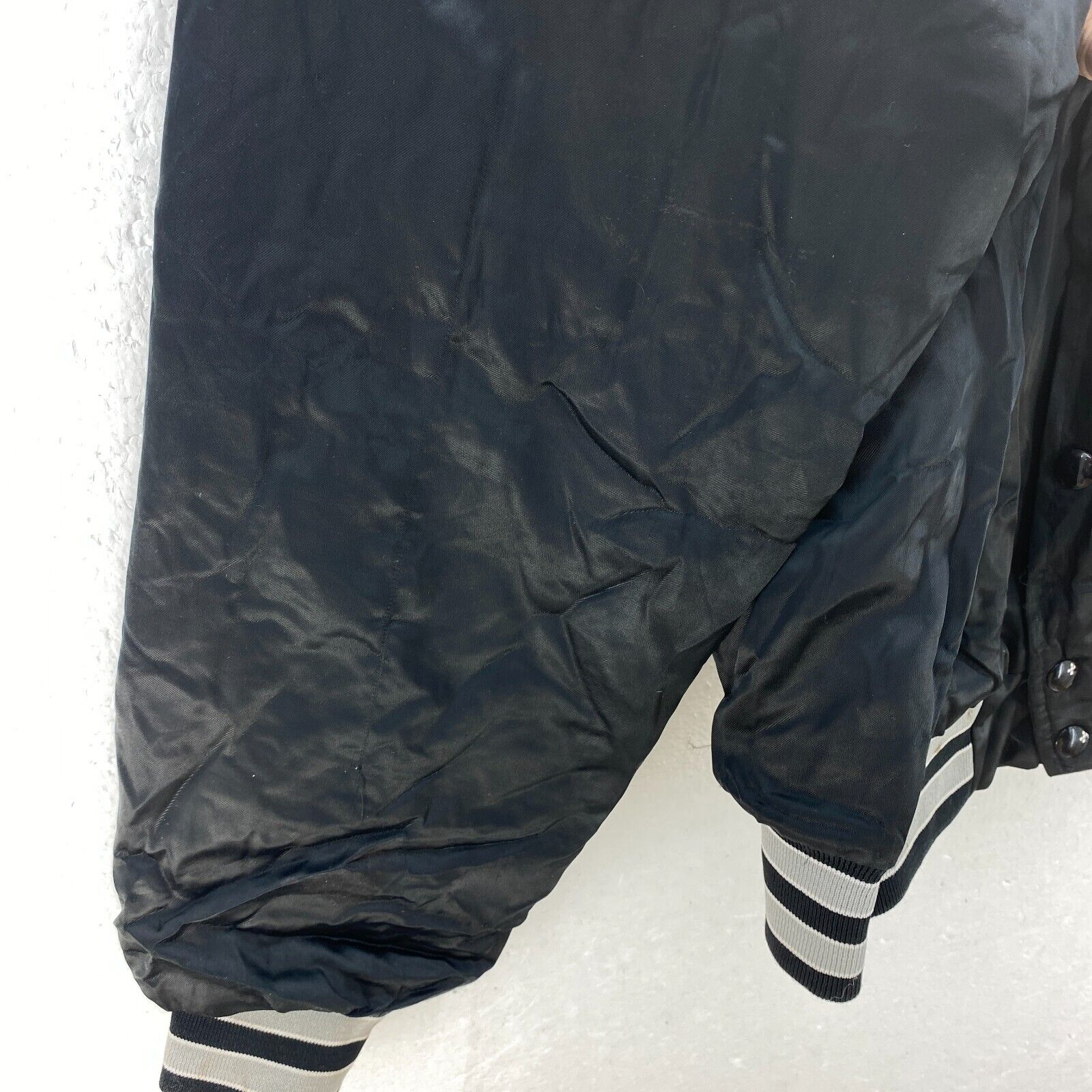 Vintage Swingster College Satin Snapped Black Bomber Jacket Size M