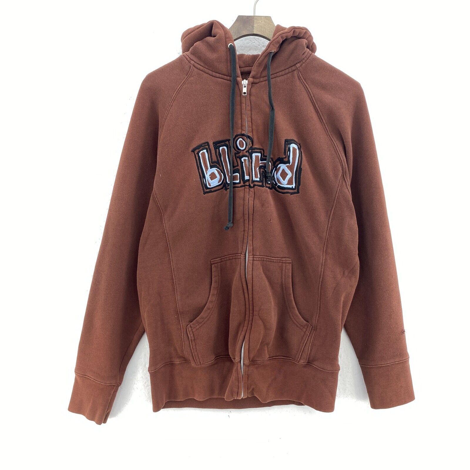 Blind Spell Out Full Zip Brown Hoodie Size S