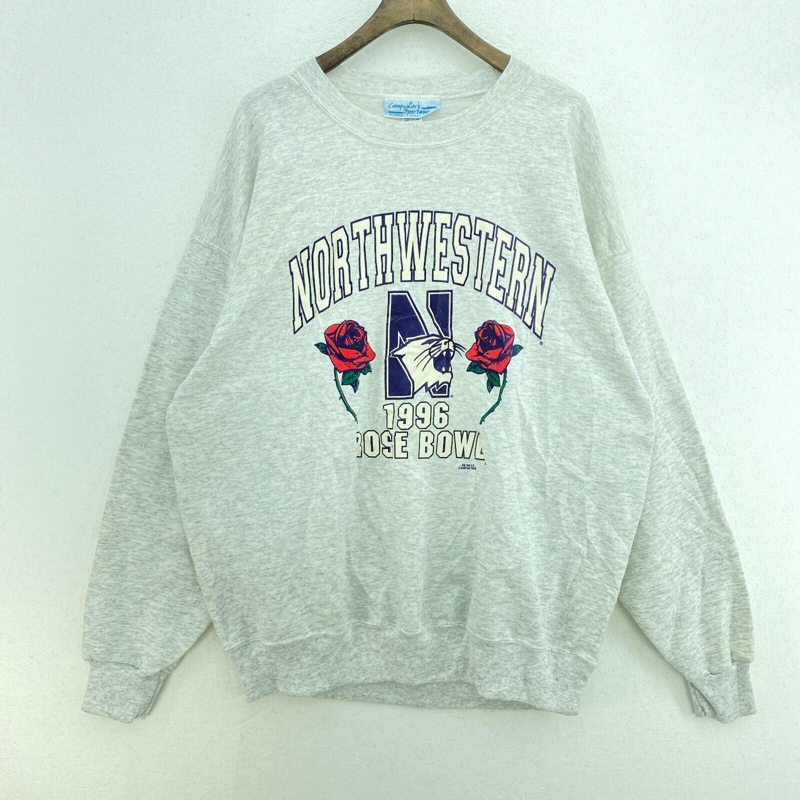 1996 Rose Bowl Northwestern NCAA Futboll Heathered Gray Sweatshirt Size XL