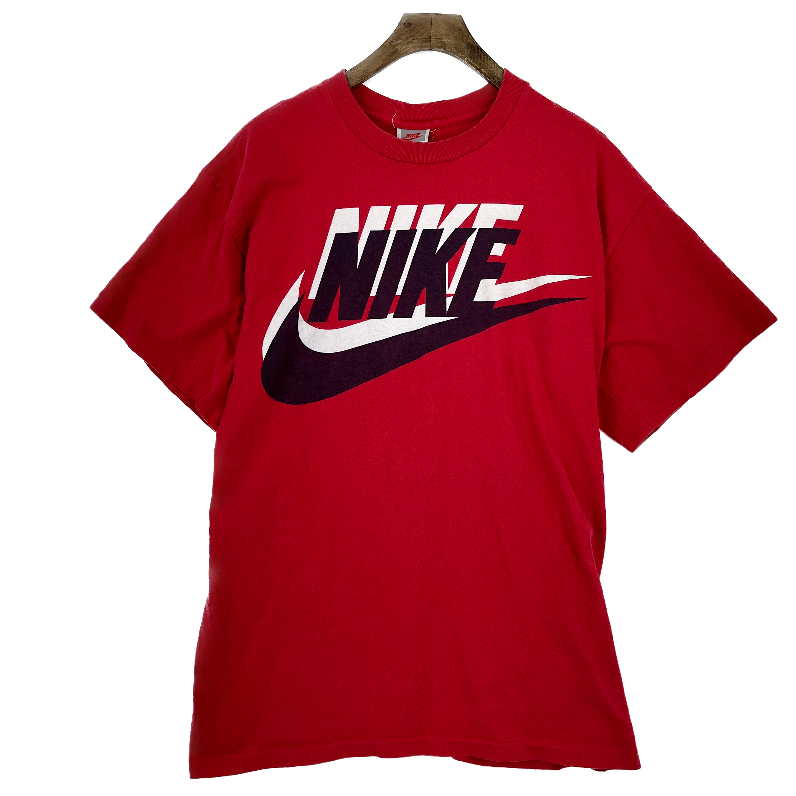 Vintage Nike 1980s Spell Out Logo Red T-shirt Size XL Single Stitch