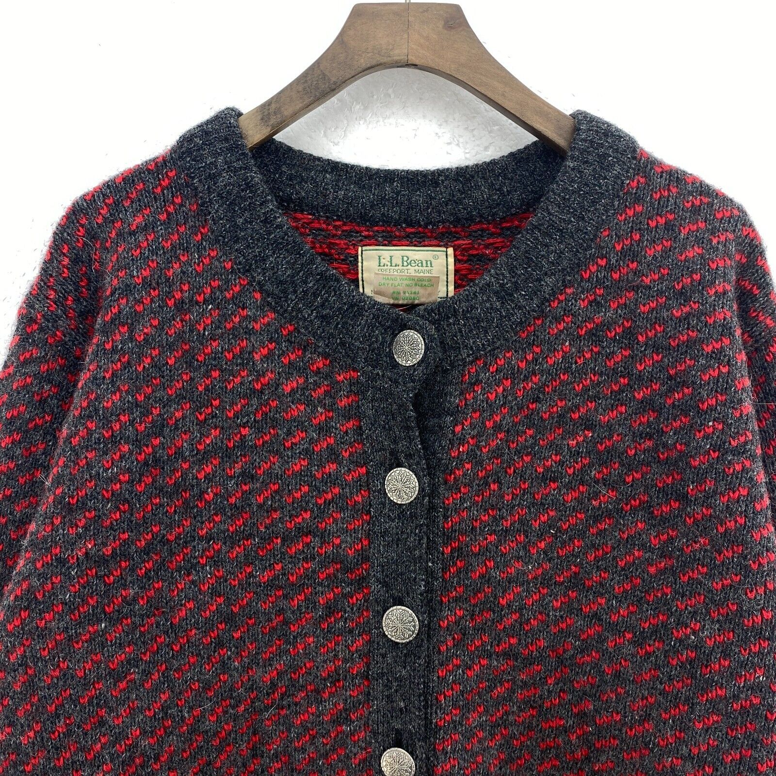 Vintage L.L.Bean Wool Button Up Red Cardigan Sweater Size L Women's