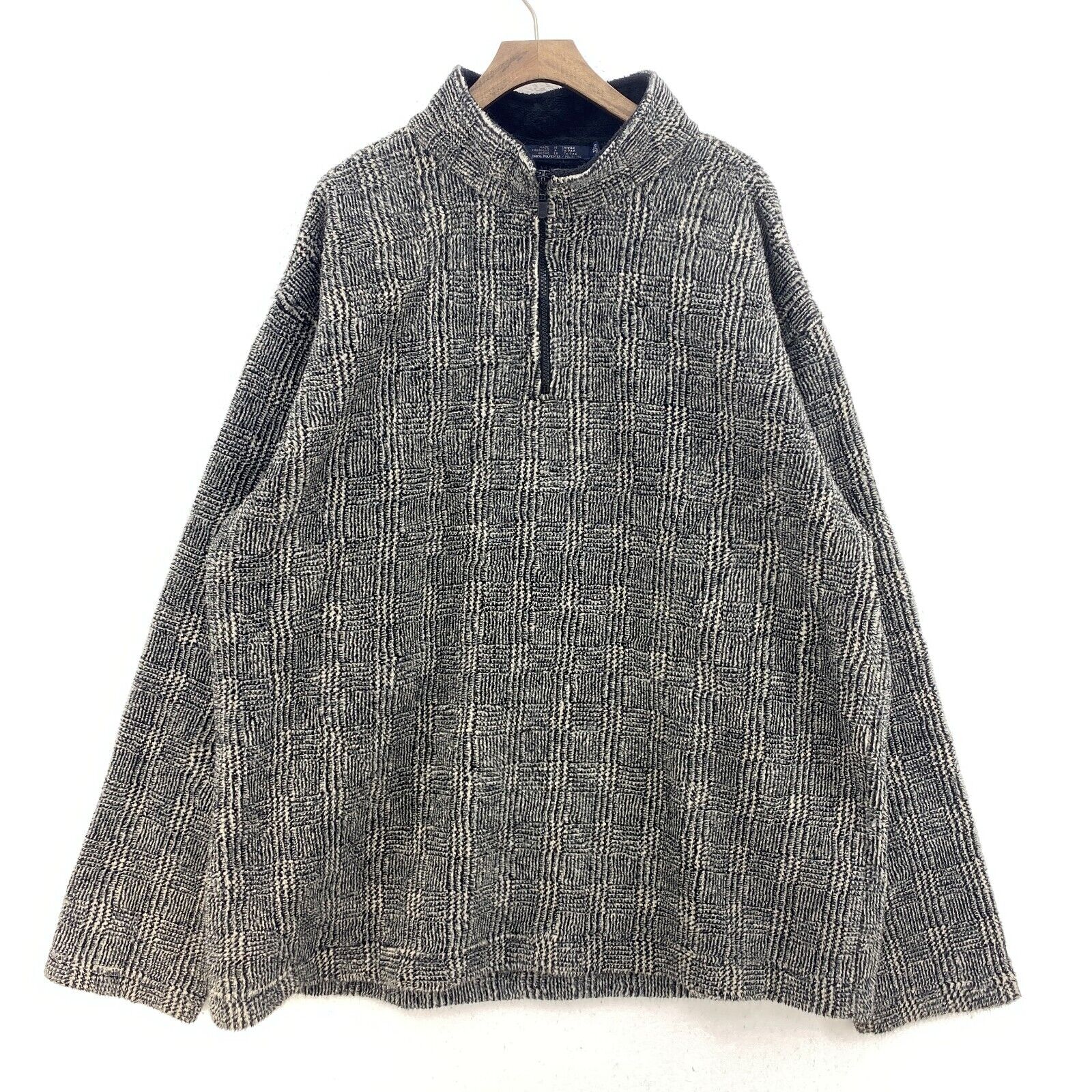 Tommy Hilfiger Deep Pile Fleece Jacket Pattern Size XL Gray 1/4 Zip