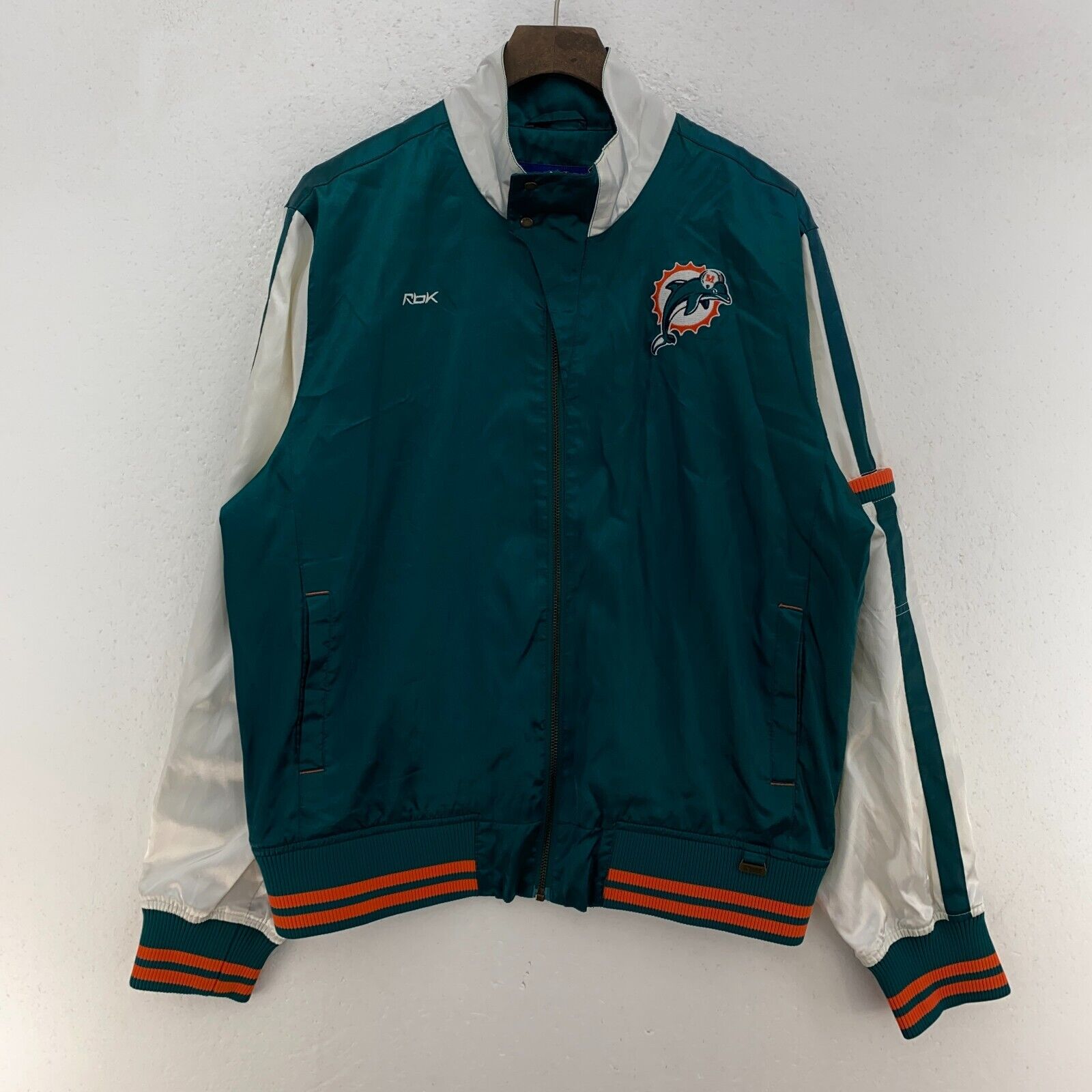 Vintage Reebok Miami Dolphins NCAA Green Full Zip Bomber Jacket Size XL