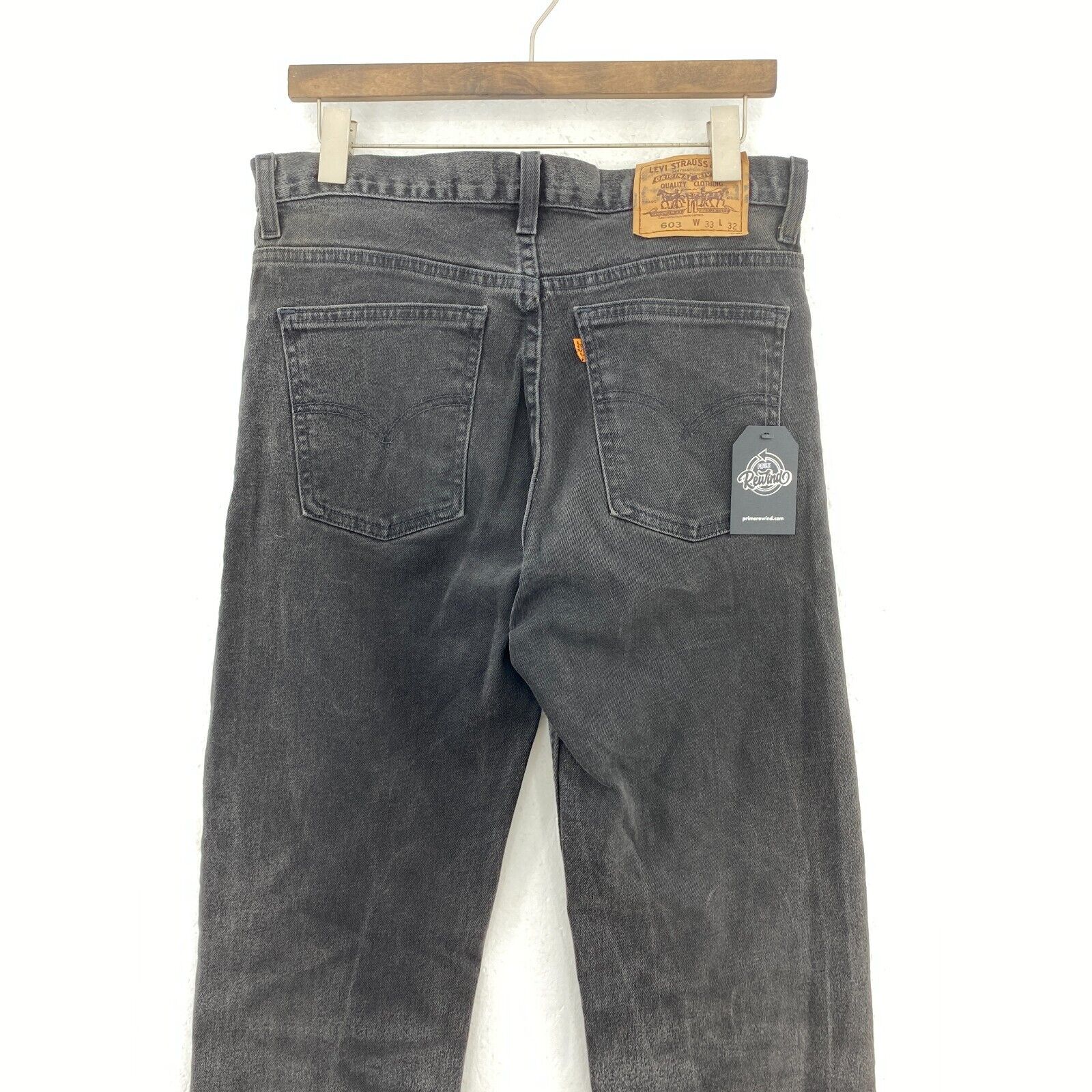 Levi's 603 Orange Tab Medium Wash Black Denim Straight Jeans Size 33
