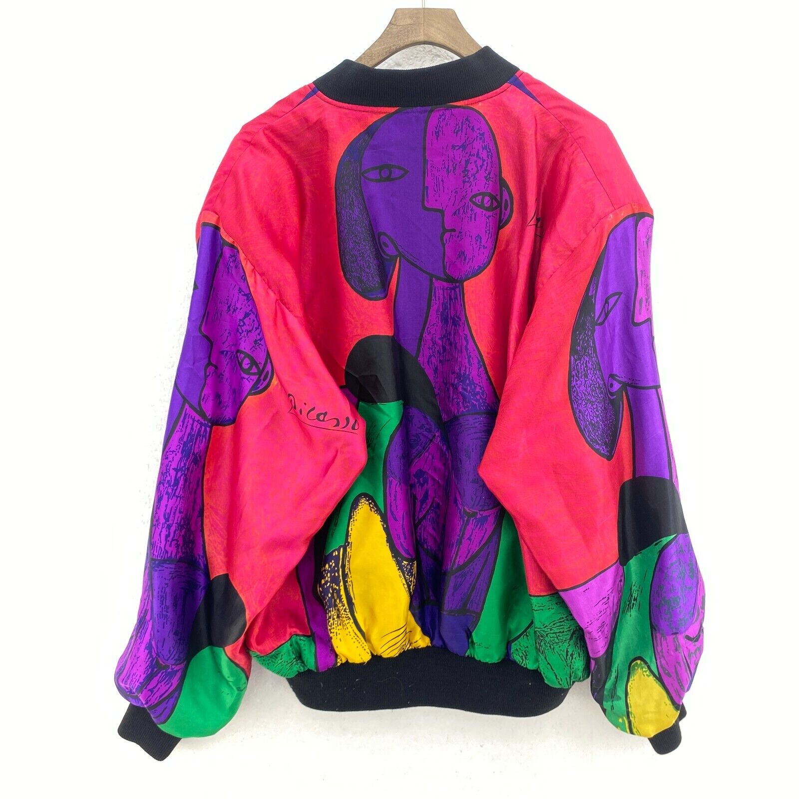 Picasso All Over Print Reversible Satin Full Zip Black Bomber Jacket Size XL