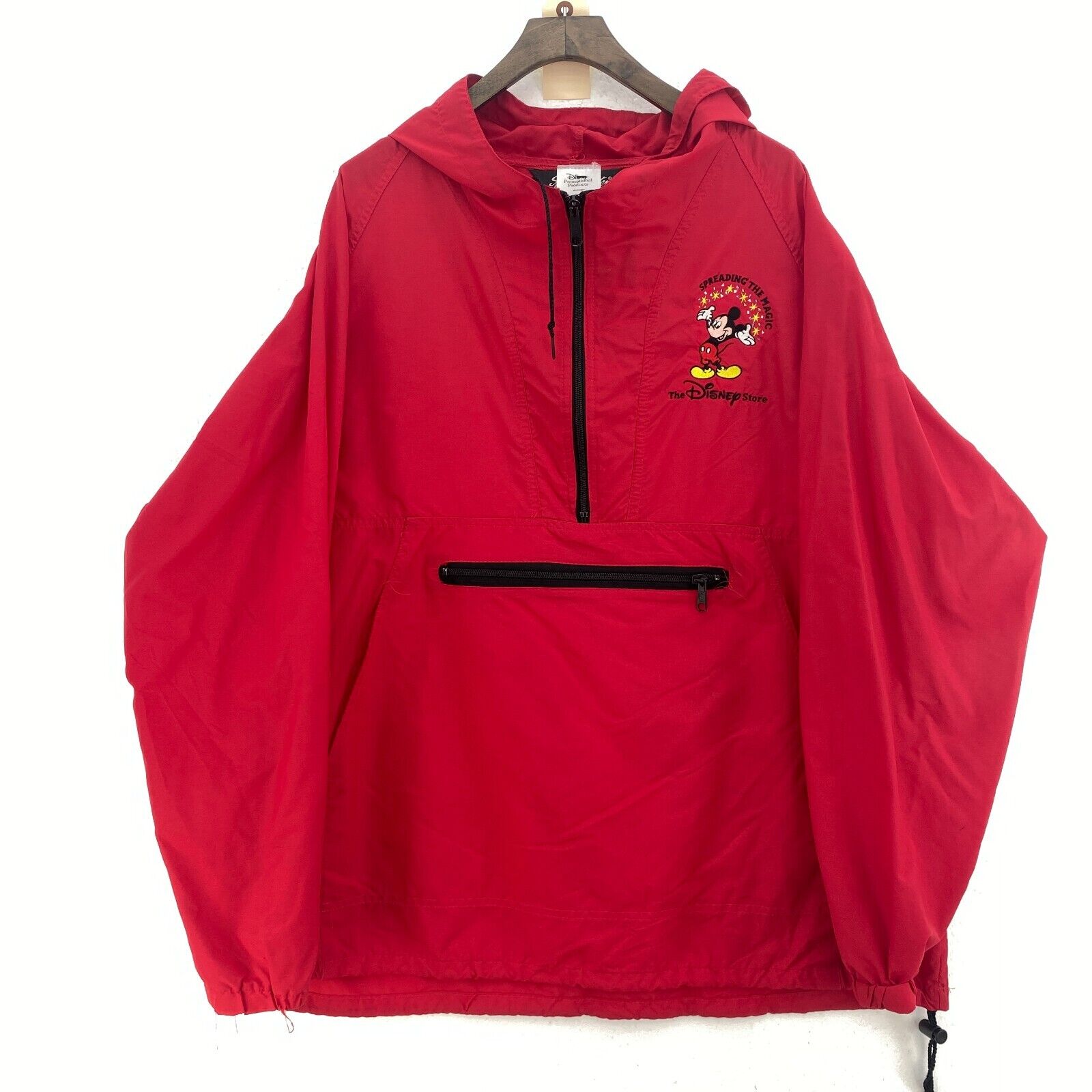 Disney Mickey Mouse Embroidered Logo 1/2 Zip Red Windbreaker Jacket Size L
