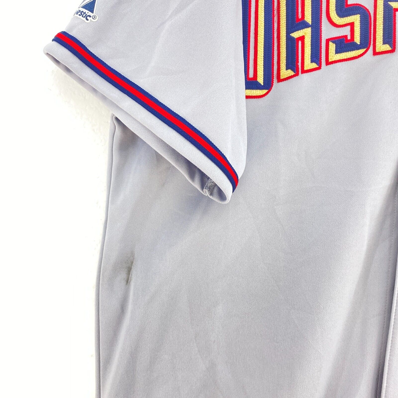Washington Nationals MLB Spell Out Logo Gray Button Up V-Neck Jersey Size L
