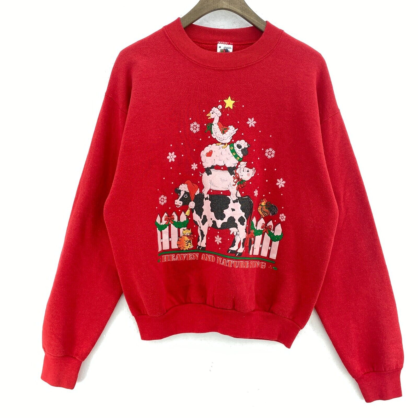 Heaven And Nature Sing Christmas Red Sweatshirt Size M Crewneck