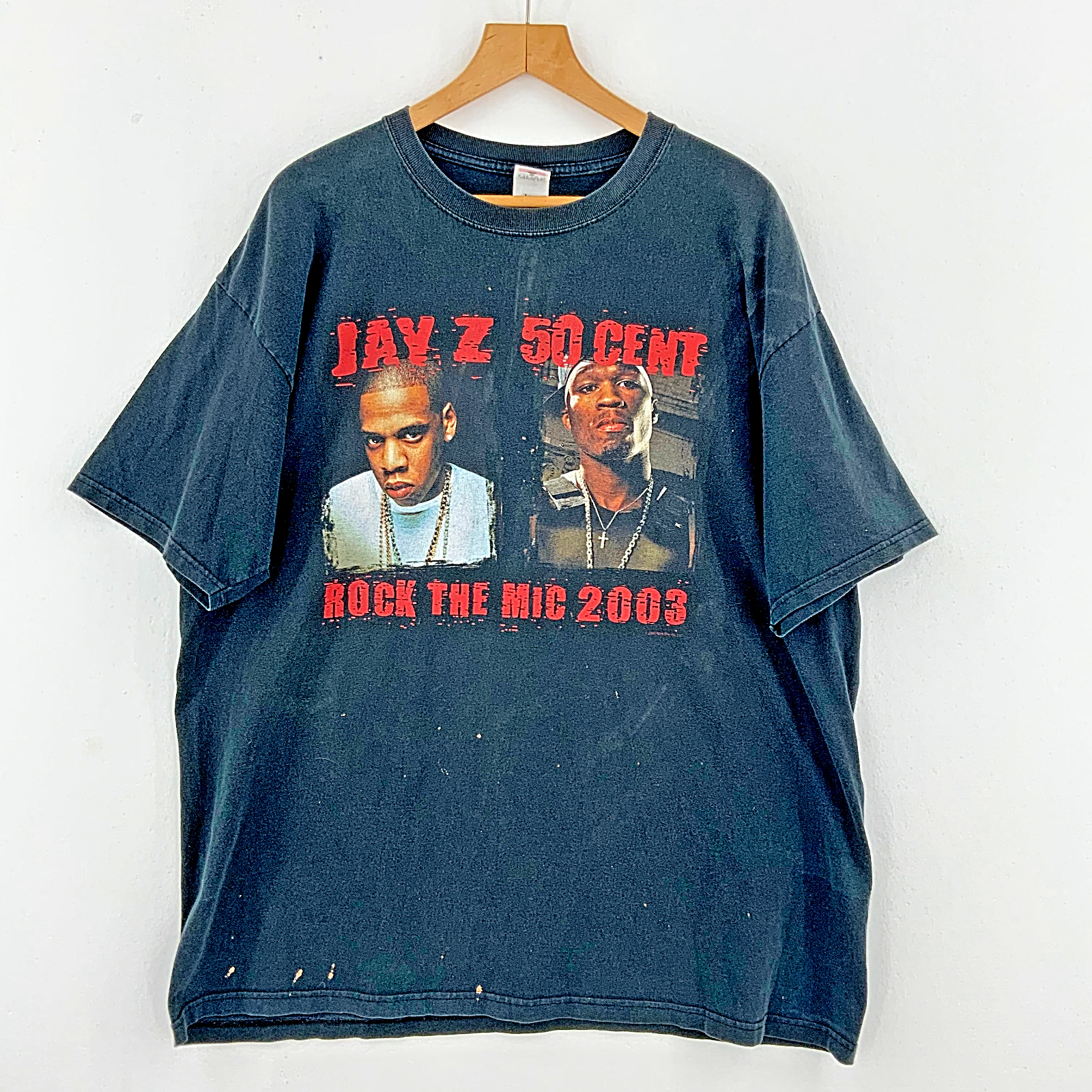 Jay Z 50 Cent Rock The Mic 2003 Black T-shirt Hip Hop Rap Size 2XL