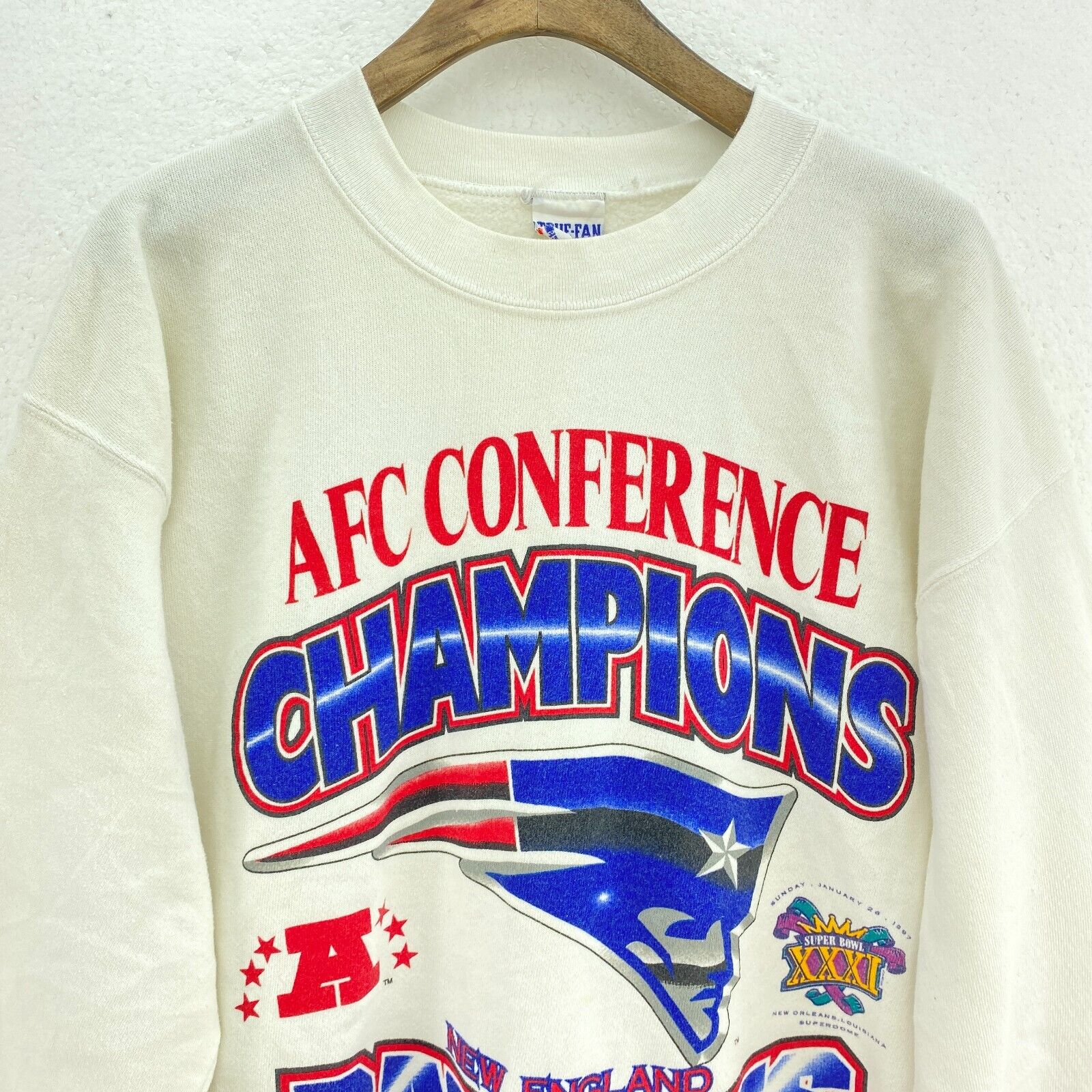 AFC Conference New England Patriots Champions 1996 NFL White Sweatshirt Size L