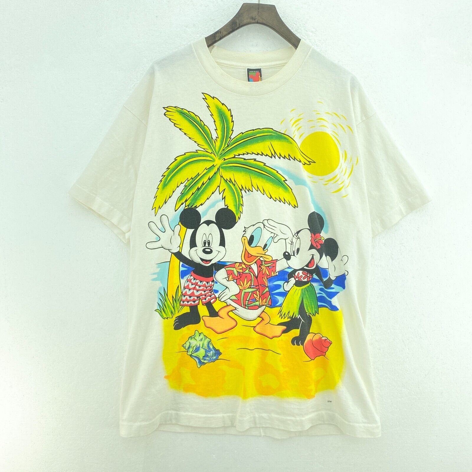 Mickey Mouse Minnie Mouse Donald Duck Travel White T-shirt Size L Single Stitch
