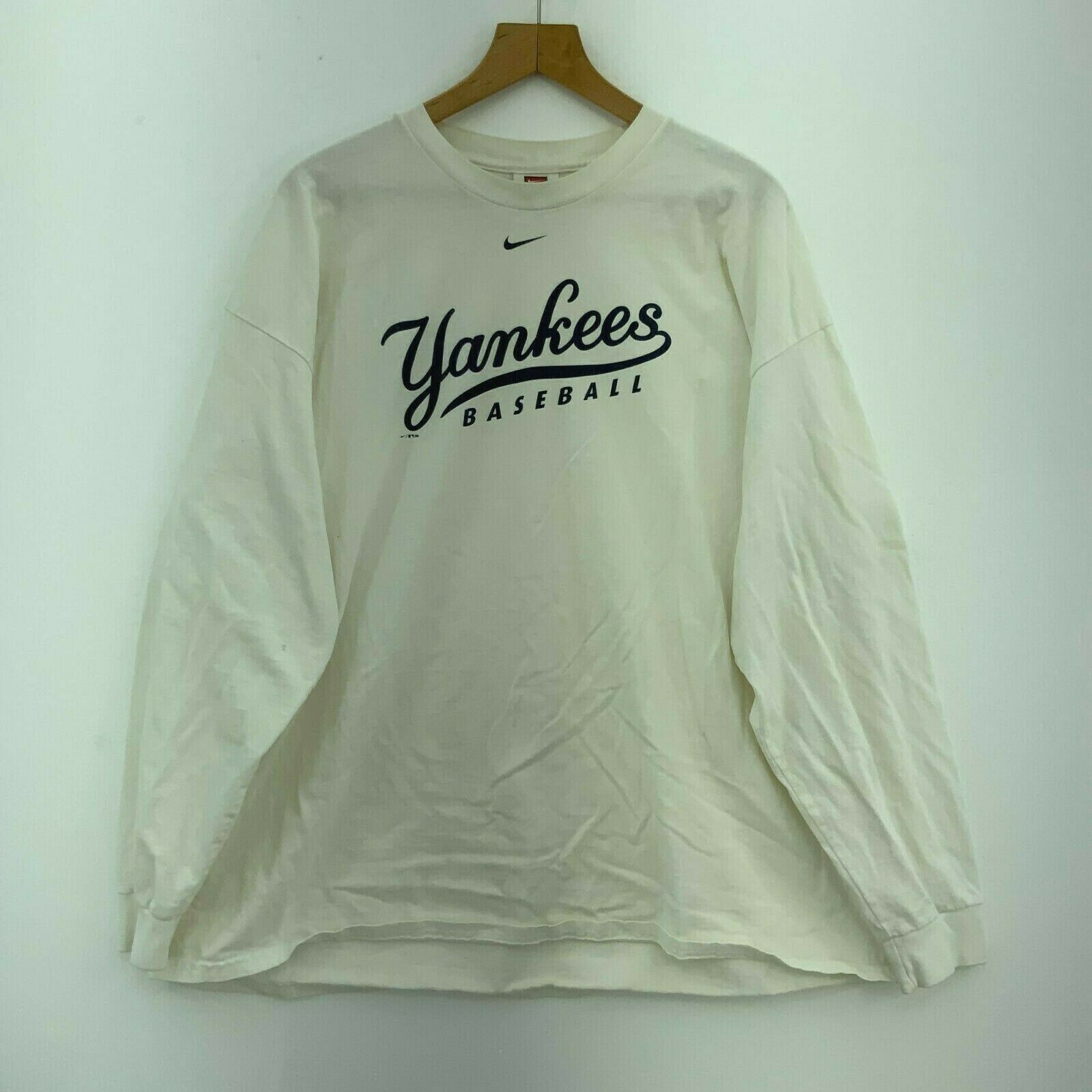 2002 Nike Small Check Yankees Baseball Long Sleeve White T-shirt Size XXL