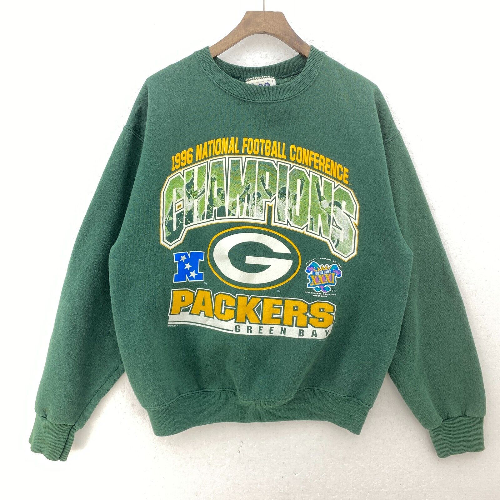 Vintage Lee Green Bay Packers 1997 Nutmeg Super Bowl Green Sweatshirt Size XL