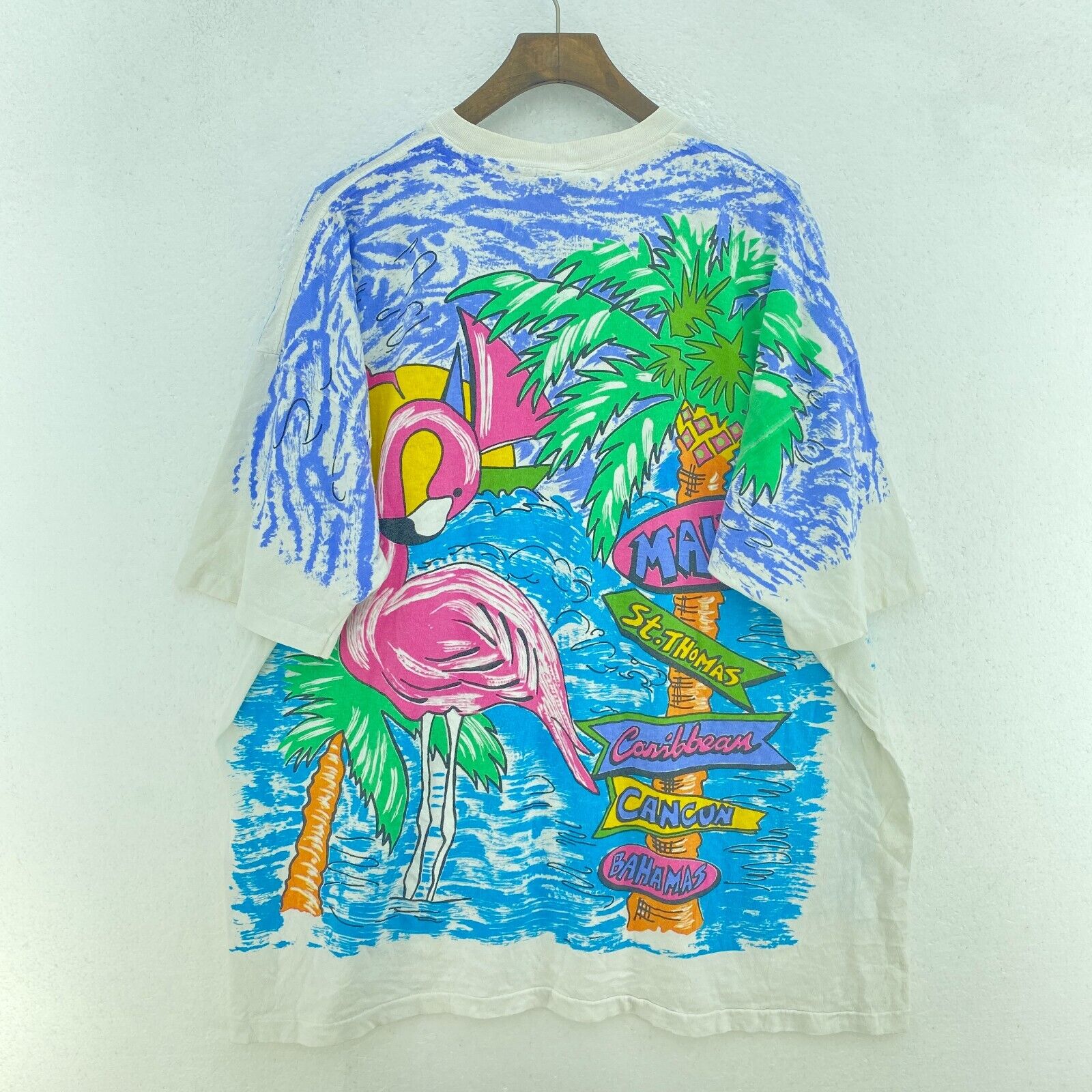 Tropical Caribbean Cancun Vacation White All Over Print T-shirt Size L