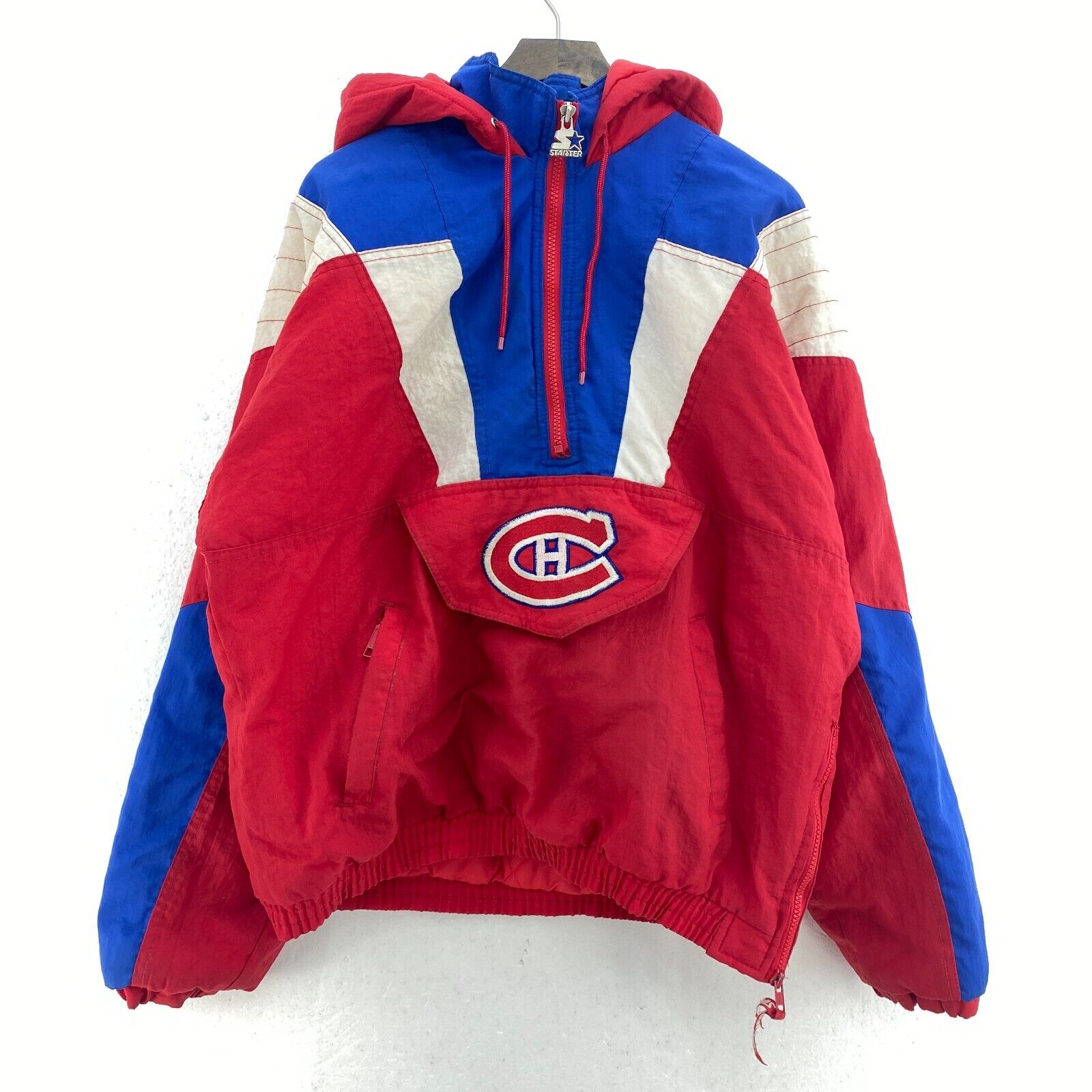 NHL Starter Montreal Canadiens Quarter Zip Hooded Red Jacket Size S