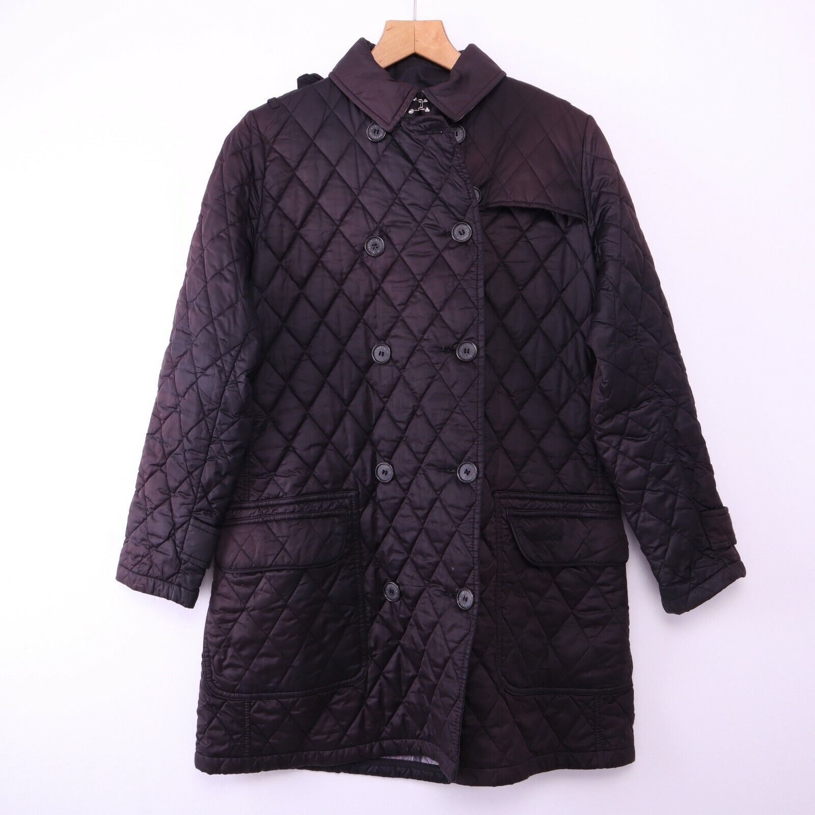 Barbour Valerie Trench Quilt Black Jacket Size 8