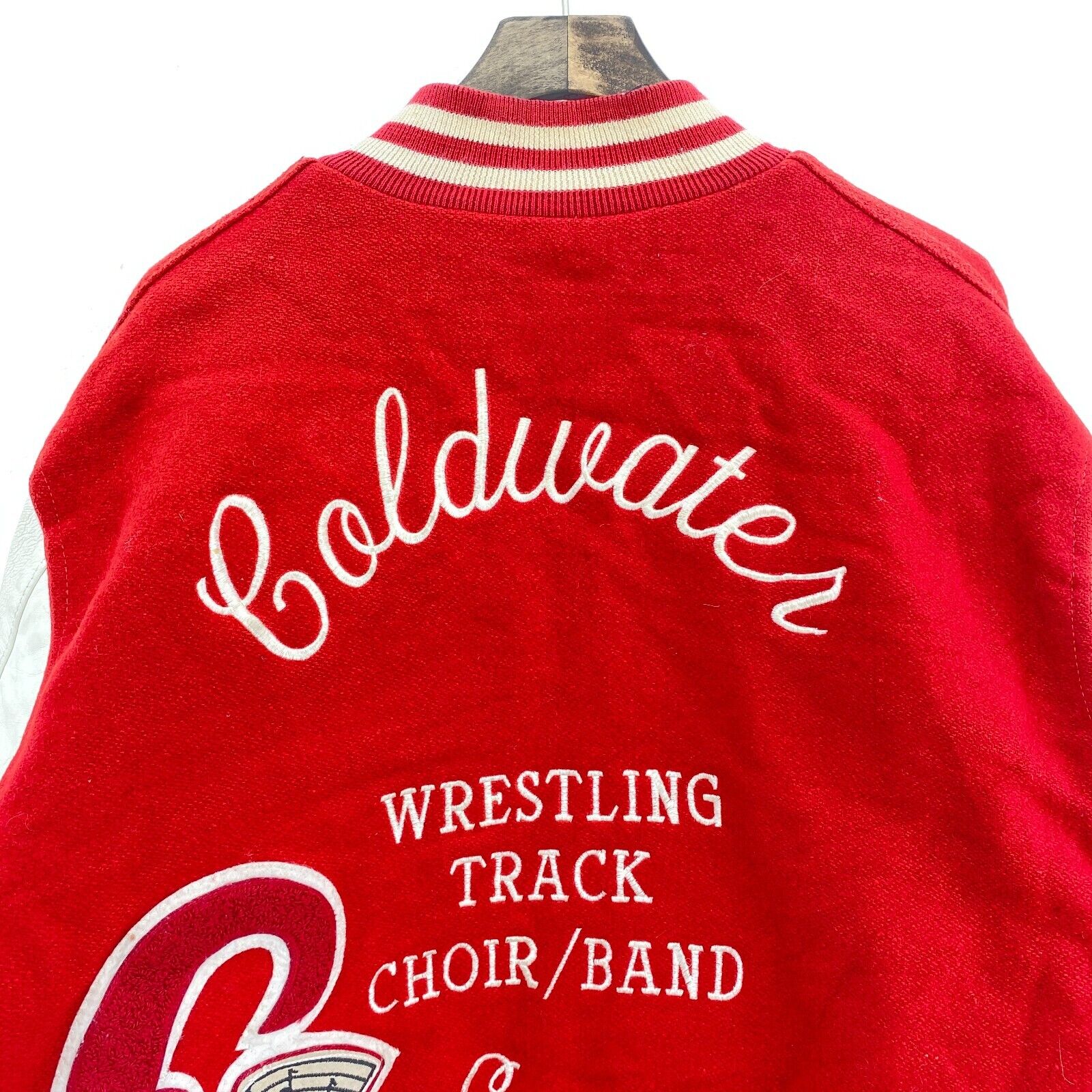 70s Varsity Coldwater Wrestling Track Red Bomber Jacket Size XL