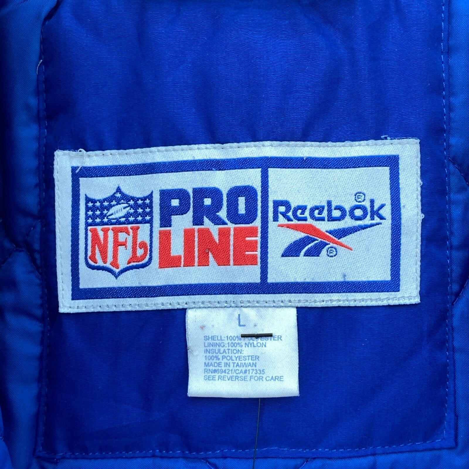 Reebok New York Giants NFL Insulated Full Zip Up Hooded Jacket Size L Blue