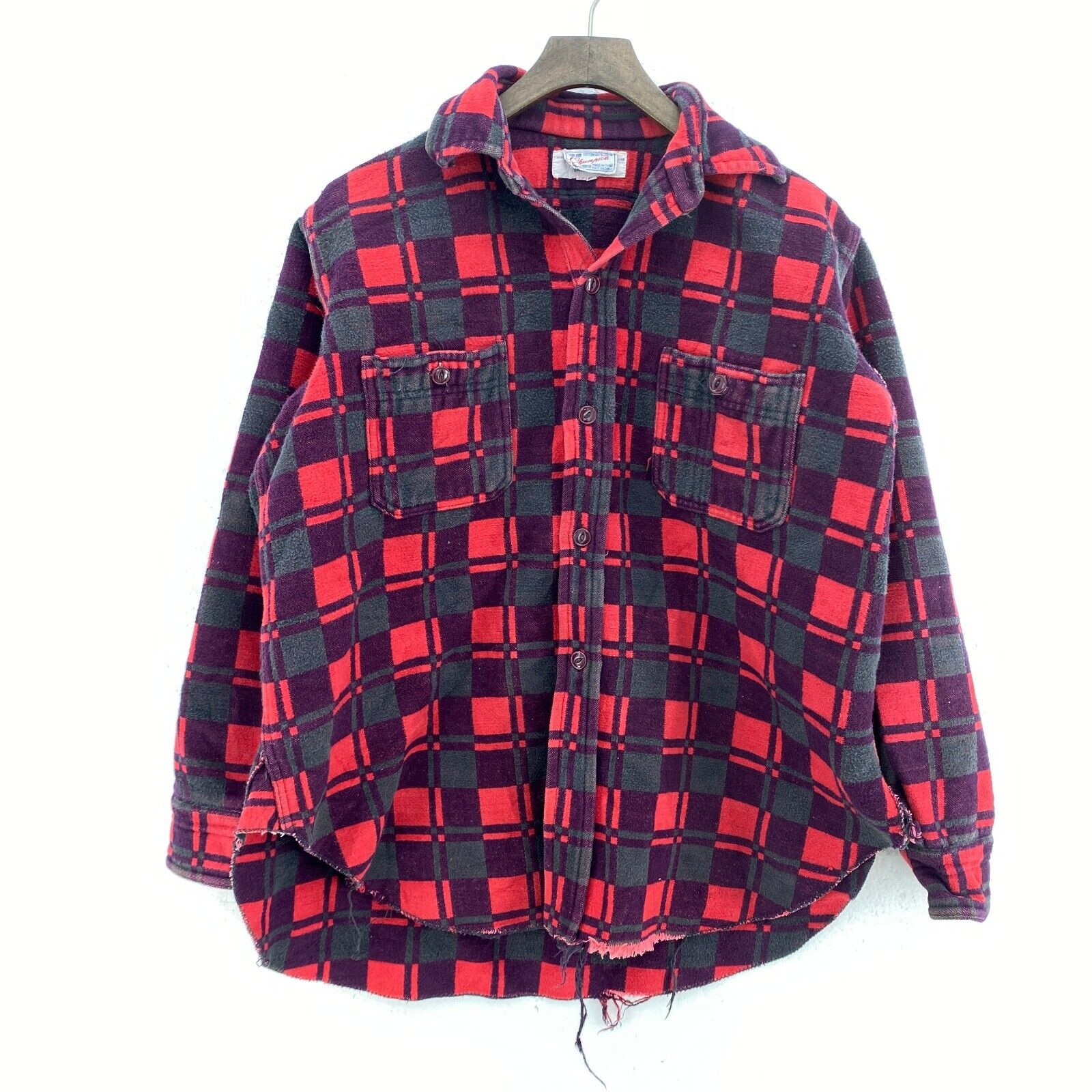 Vintage Champion Red Button Up Flannel Checked Shirt M