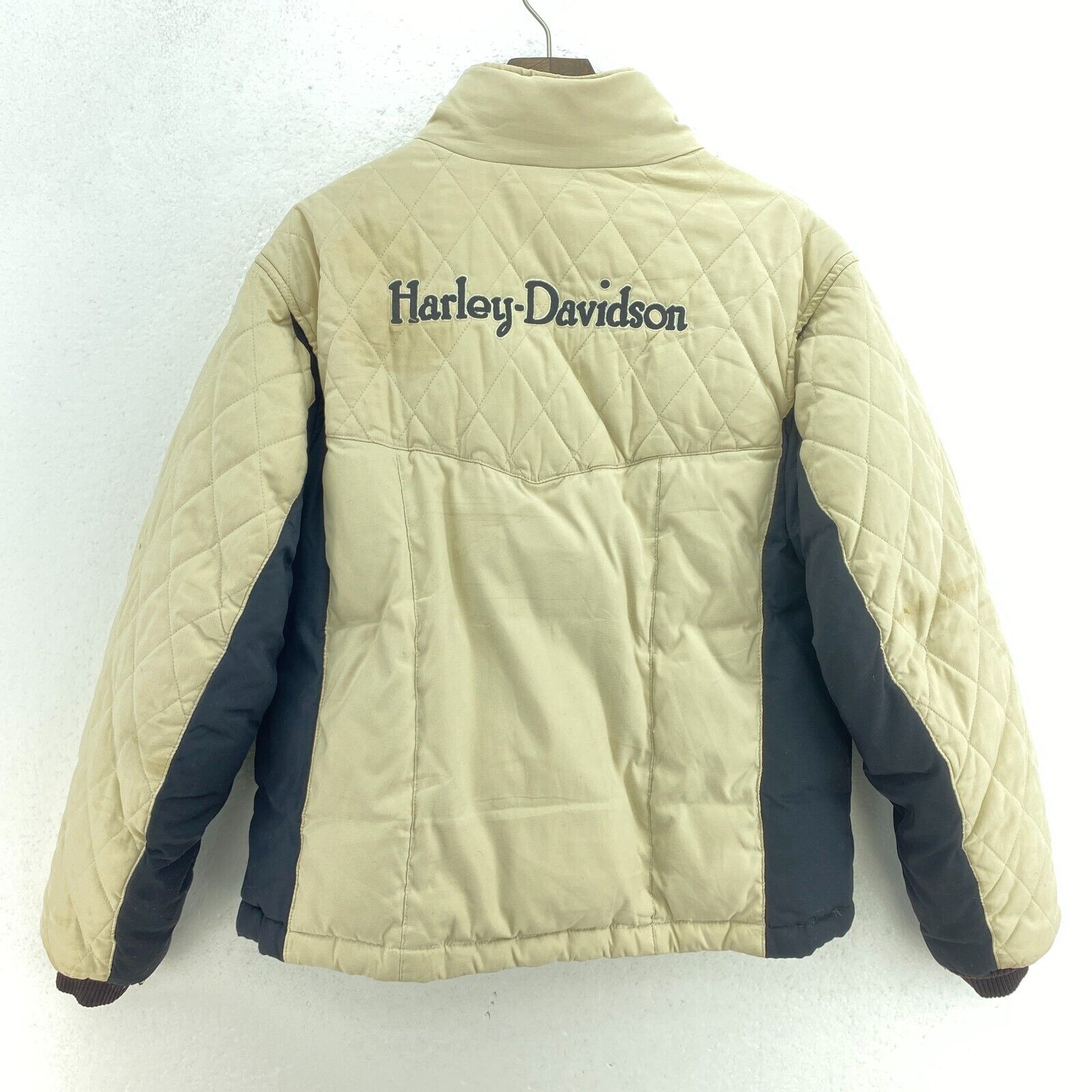 Harley Davidson Metal Logo Full Zip Beige Puffer Jacket Size L